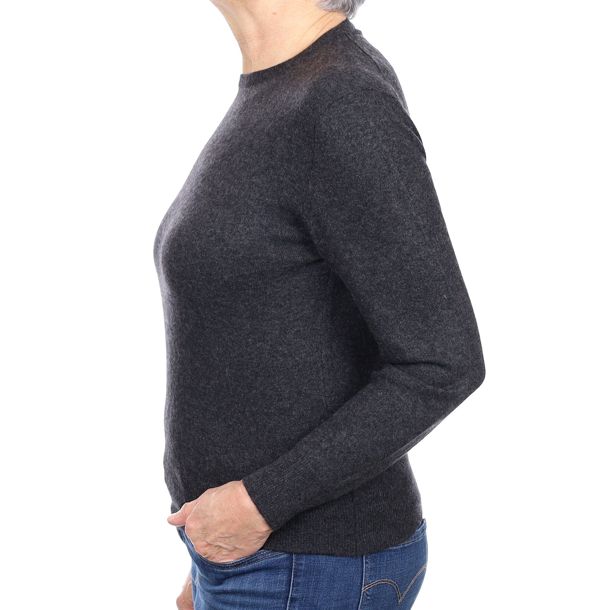 Scottish Charcoal Grey Cashmere Crew Neck Jumper Medium
