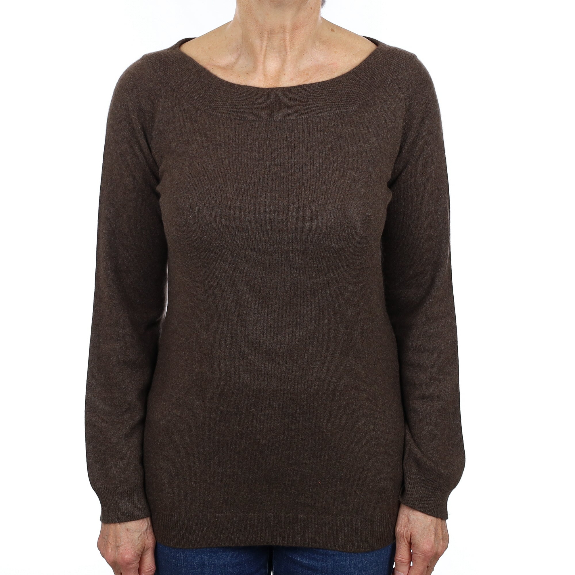 Walnut Brown Cashmere Boat Neck Jumper Medium
