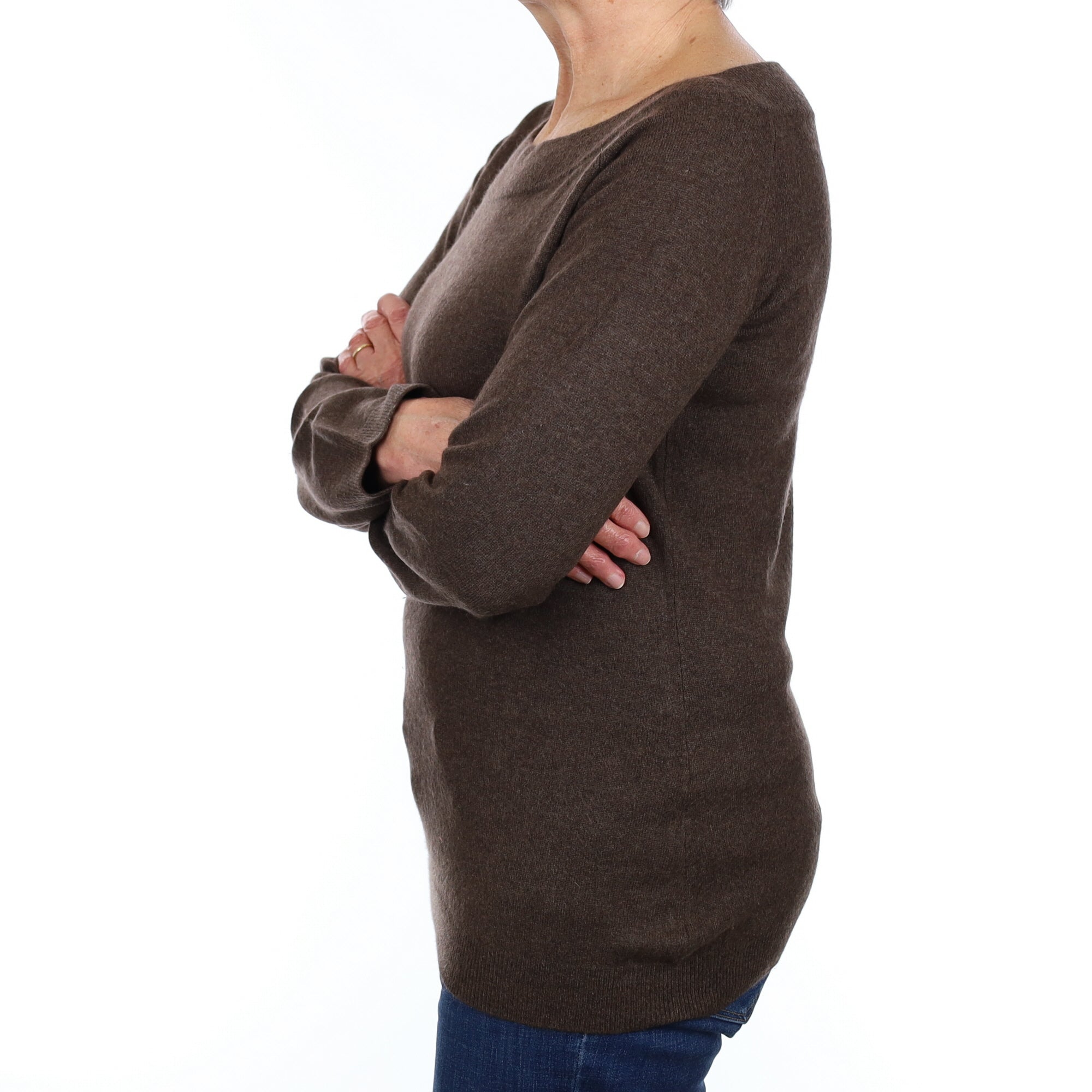 Walnut Brown Cashmere Boat Neck Jumper Medium