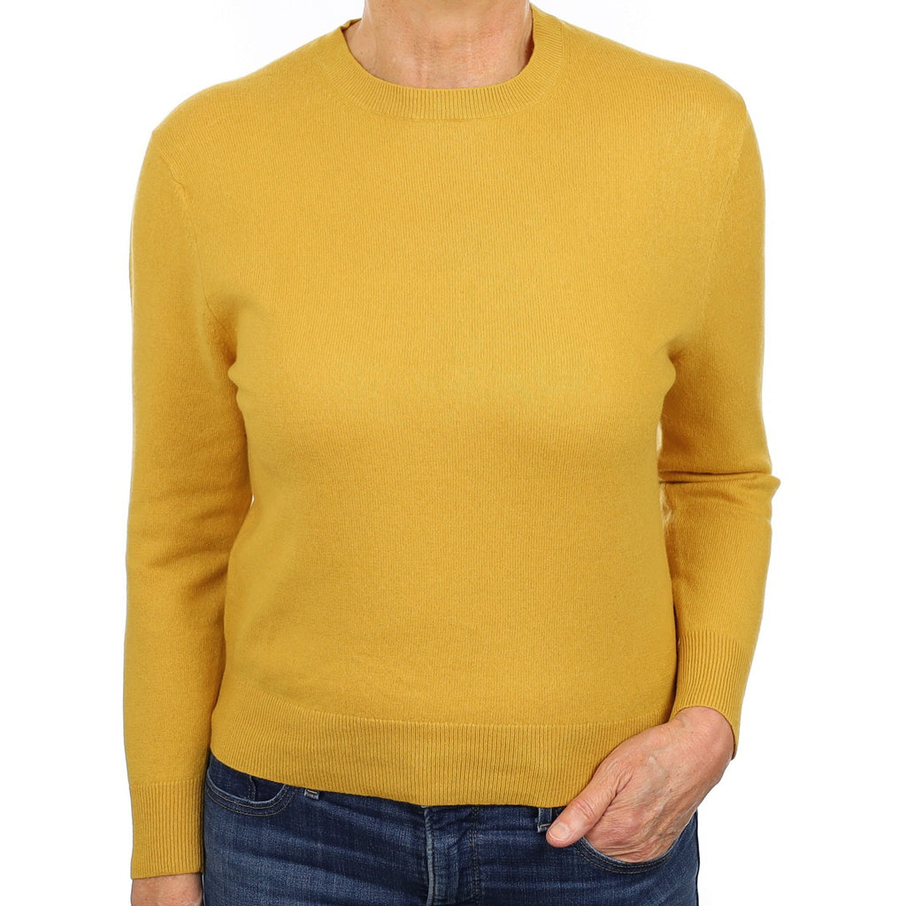 Mustard Yellow Cashmere Crew Neck Jumper Medium