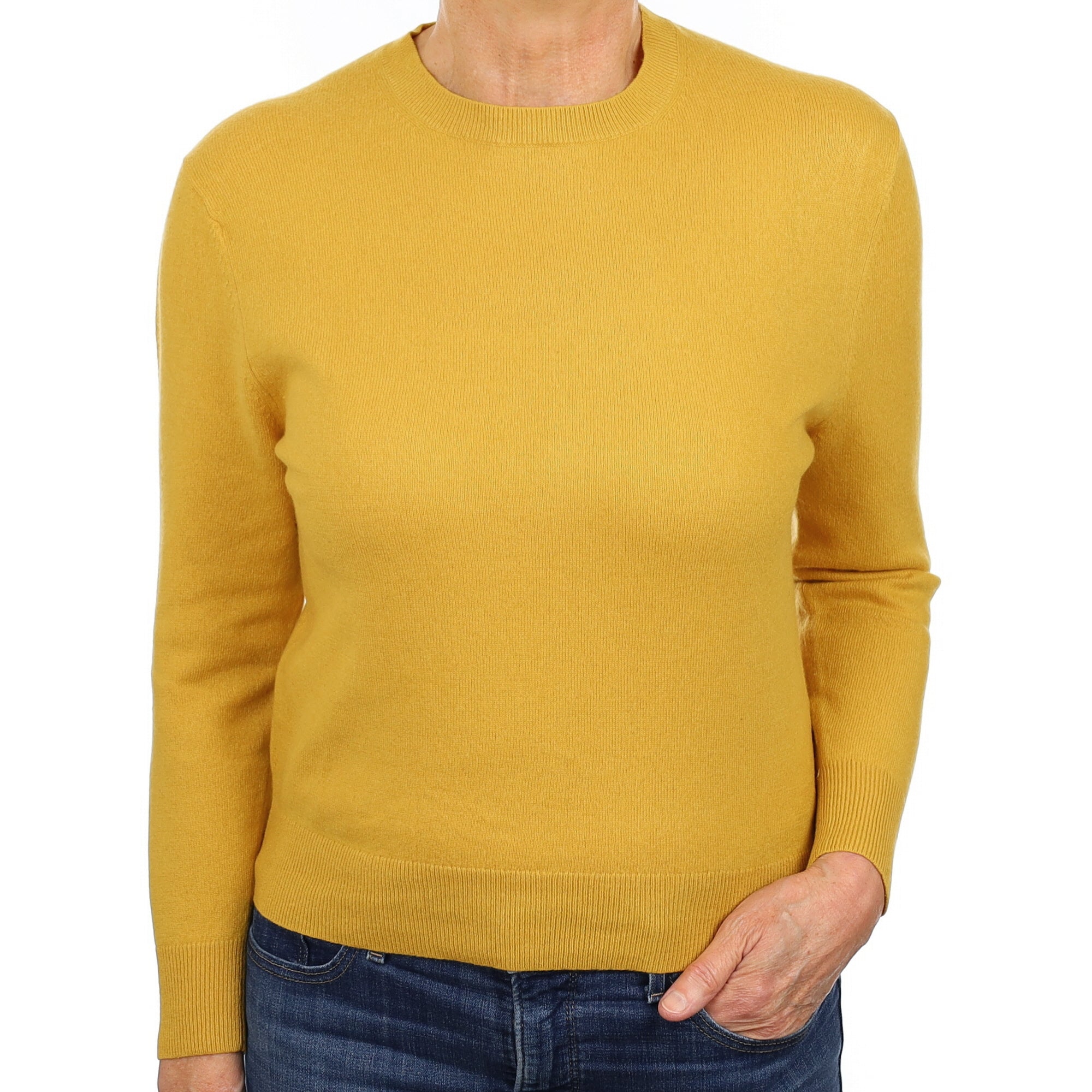 Mustard Yellow Cashmere Crew Neck Jumper Medium
