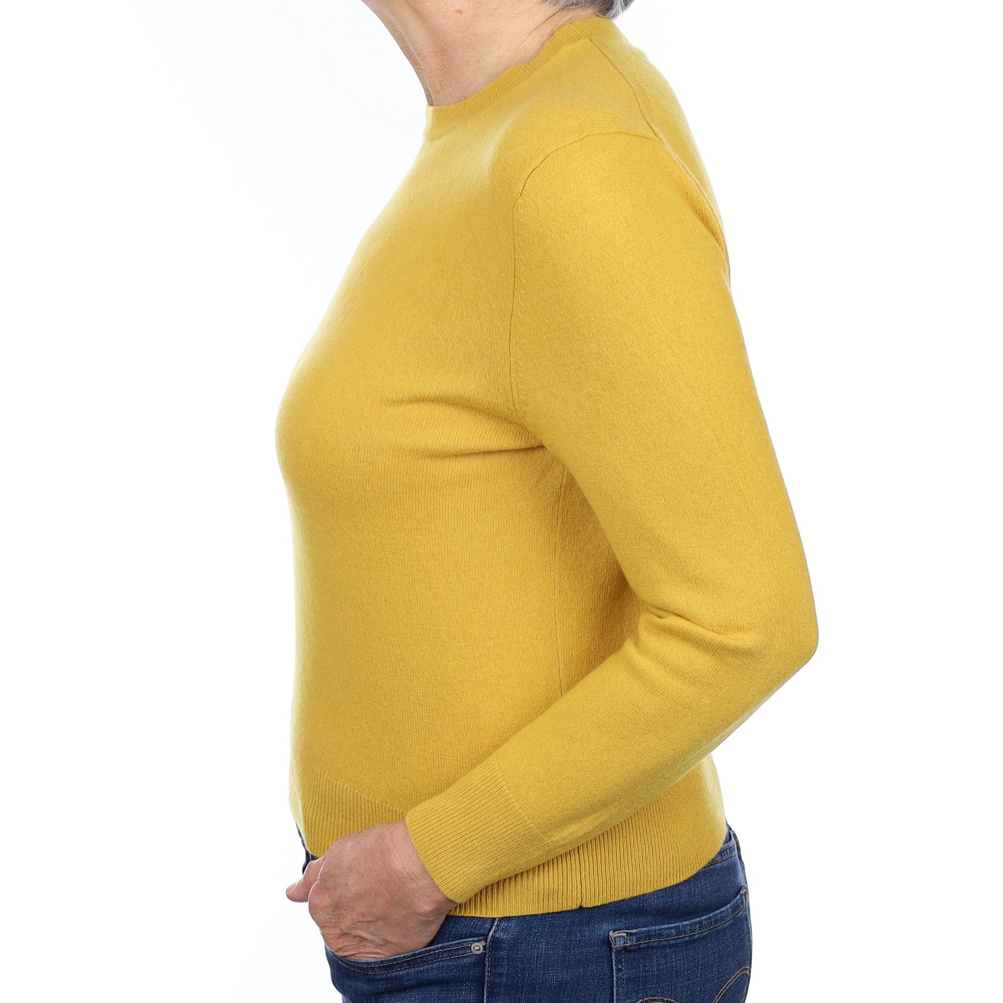 Mustard Yellow Cashmere Crew Neck Jumper Medium