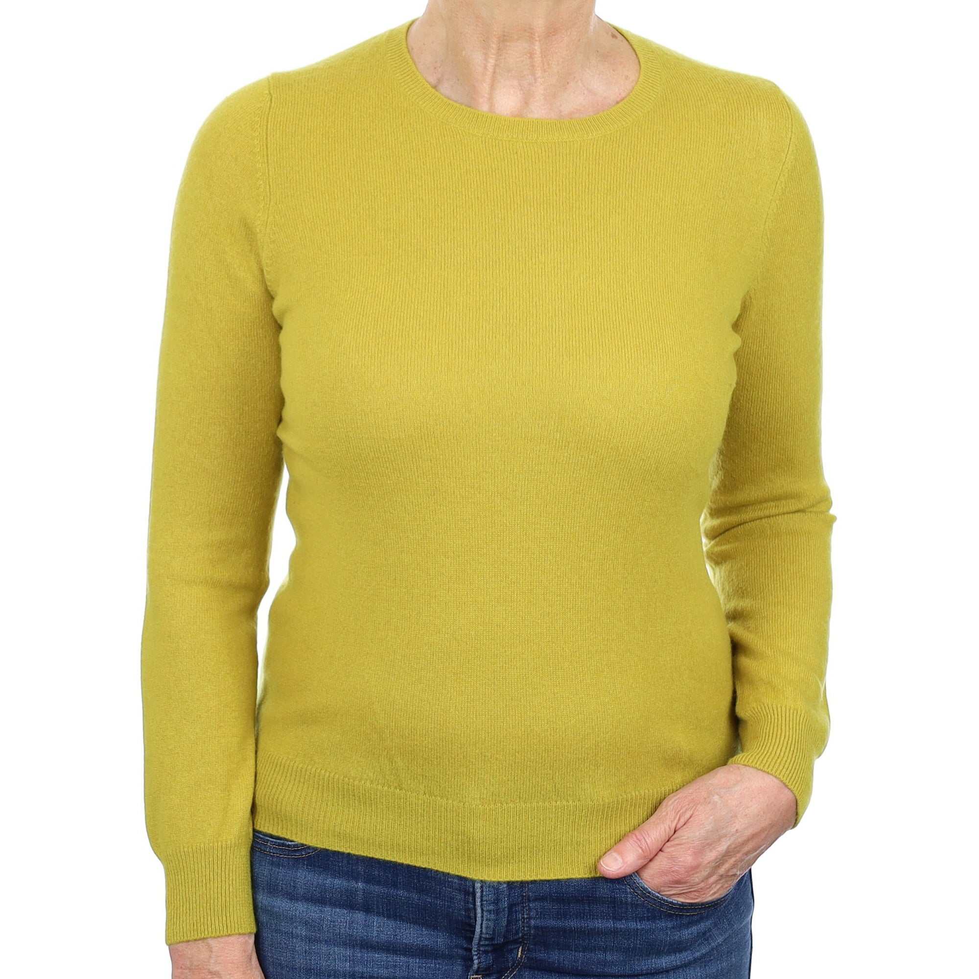 Lichen Green Cashmere Crew Neck Jumper Medium