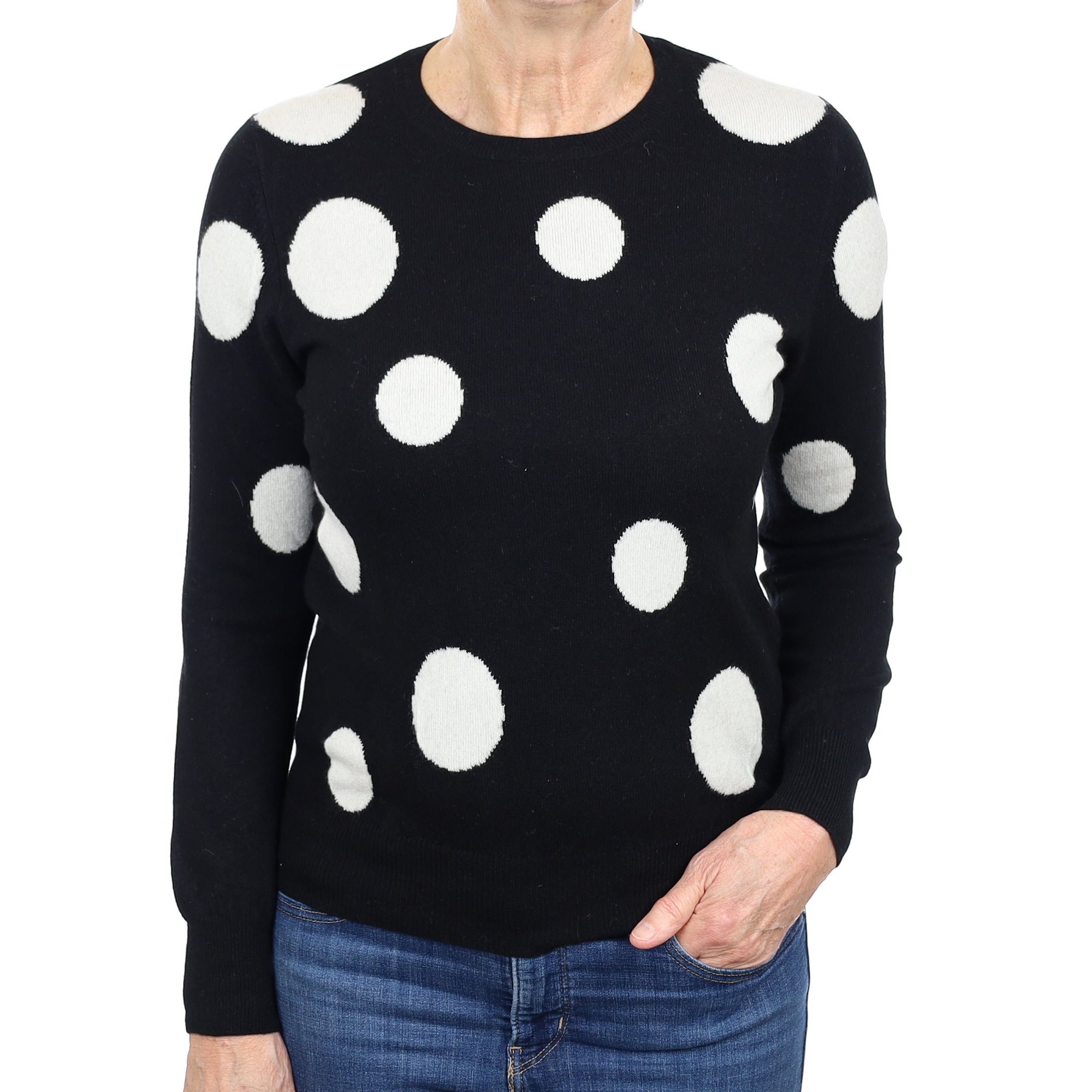 Black Polka Dot Cashmere Crew Neck Jumper Medium