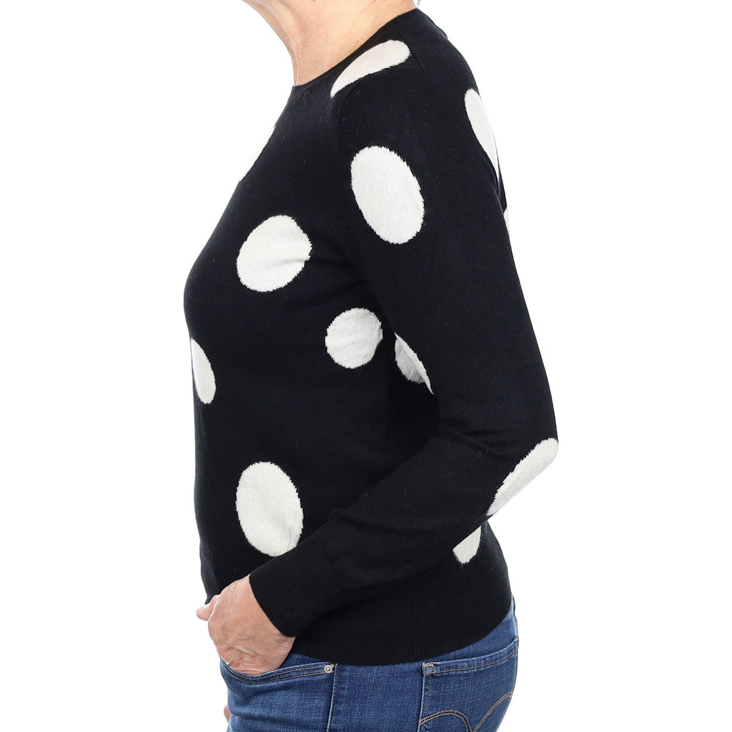 Black Polka Dot Cashmere Crew Neck Jumper Medium