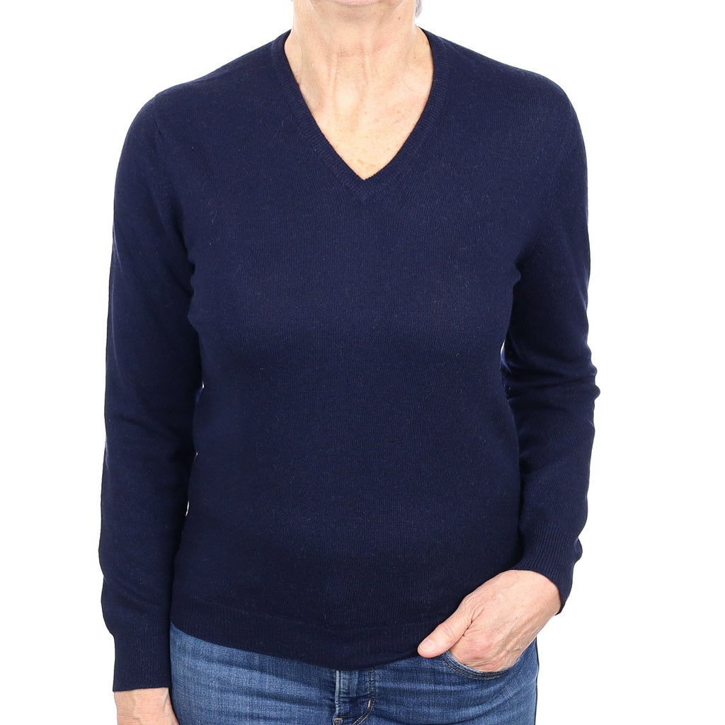 Vintage Scottish Navy Cashmere V Neck Jumper Medium