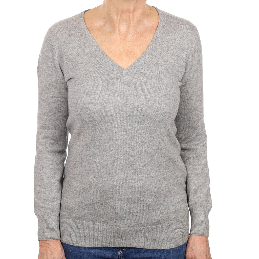 Ash Grey Cashmere V Neck Jumper Medium
