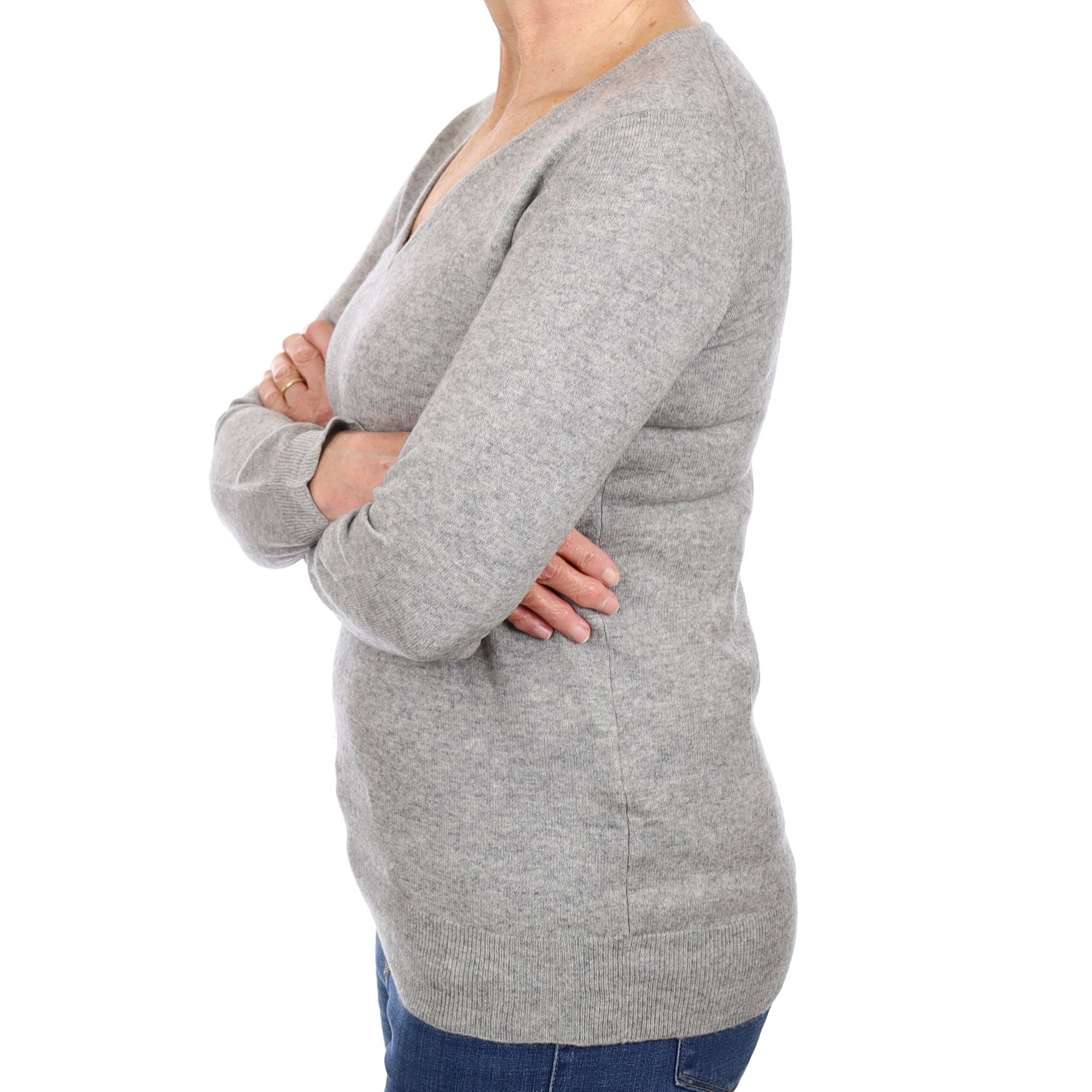Ash Grey Cashmere V Neck Jumper Medium