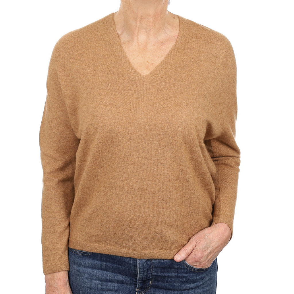 Butterscotch Brown Cashmere Batwing V Neck Jumper Medium