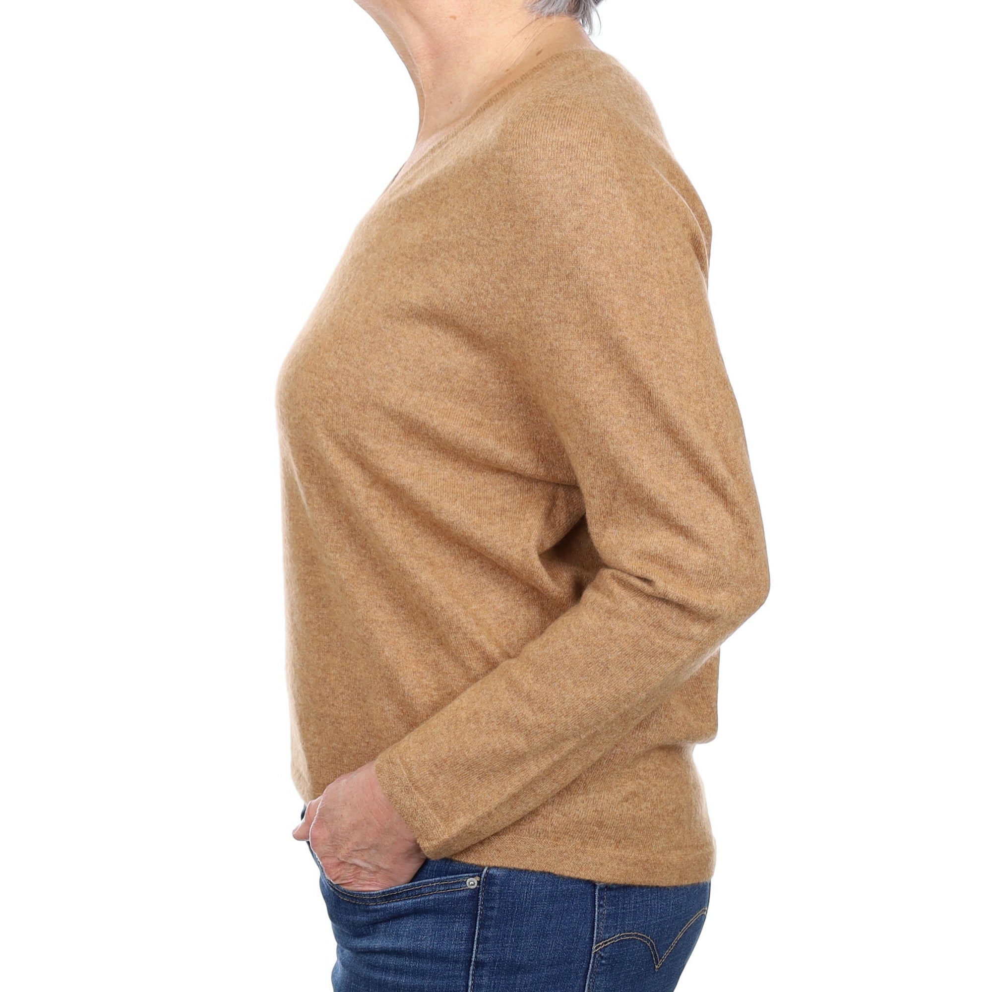 Butterscotch Brown Cashmere Batwing V Neck Jumper Medium
