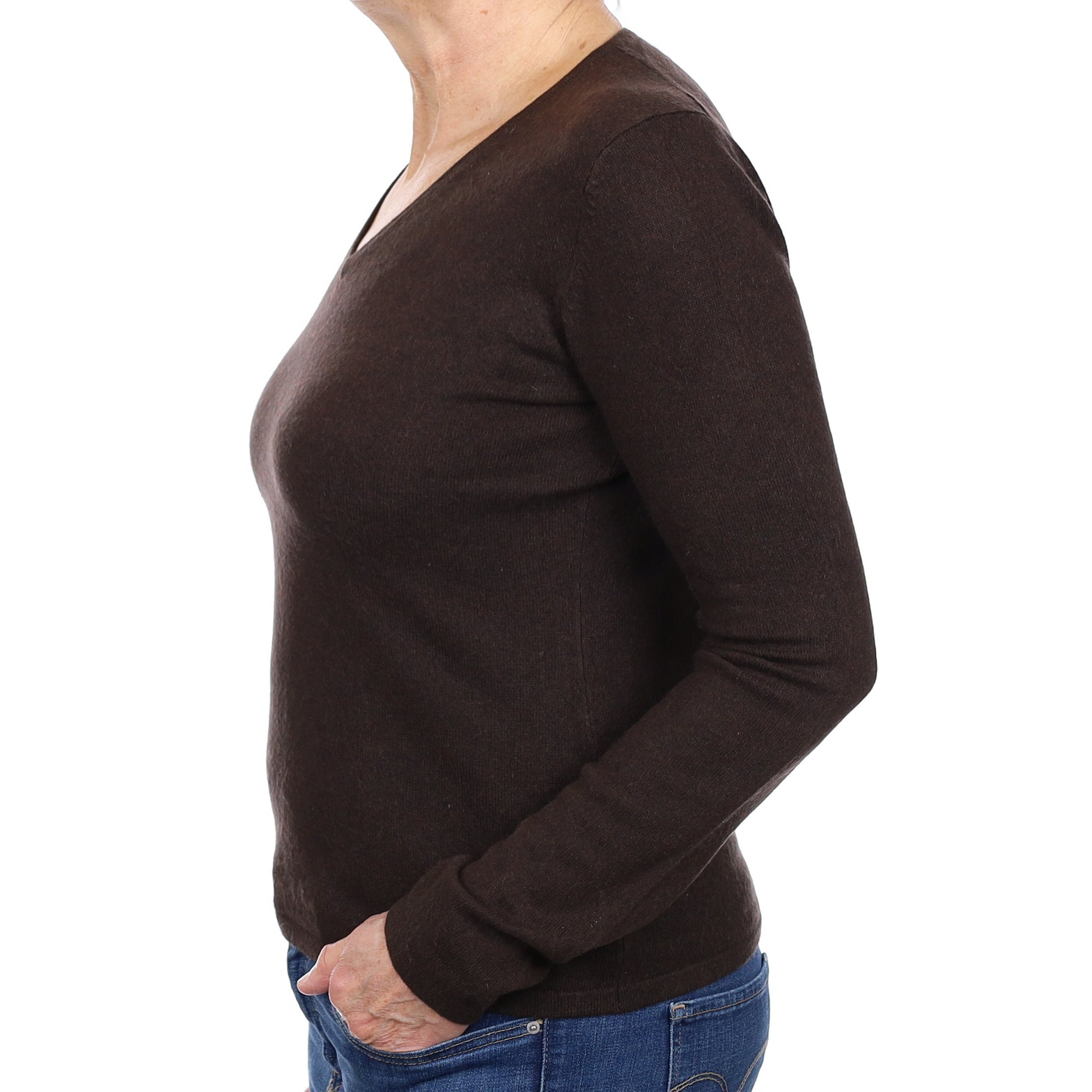 Dark Chocolate Cashmere V Neck Jumper Medium