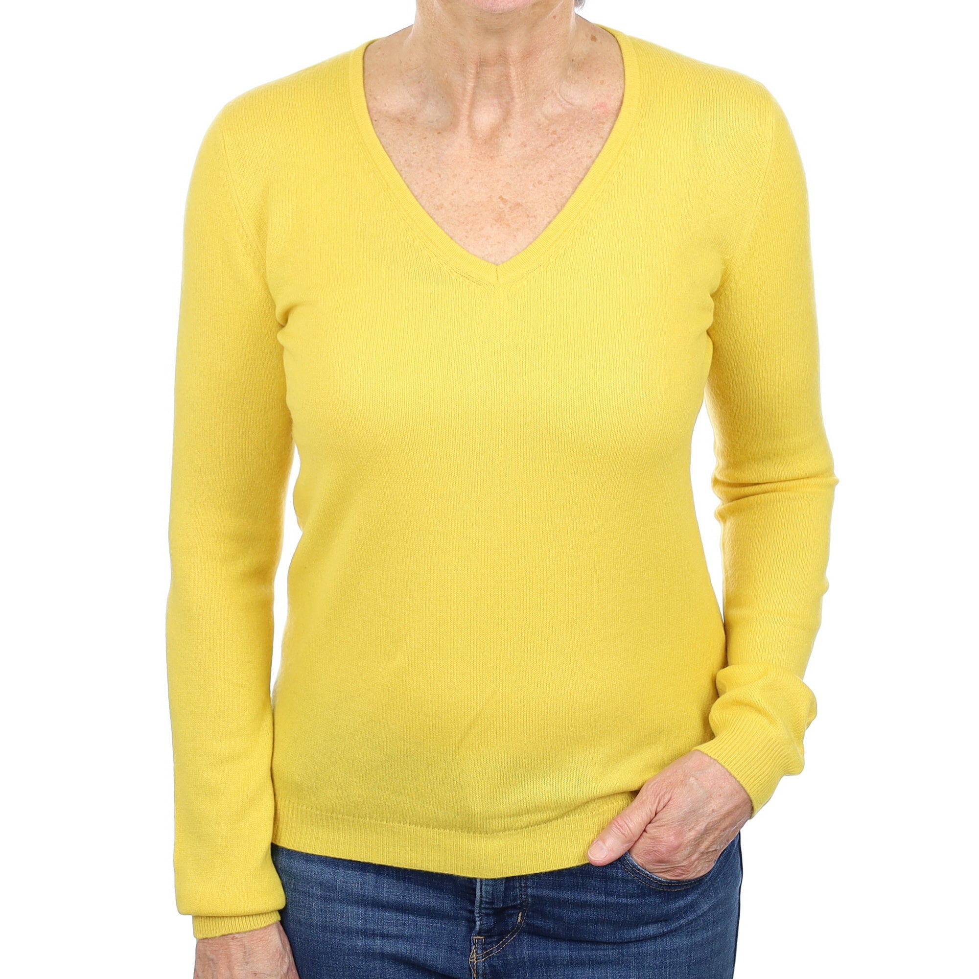 Sunflower Yellow Cashmere V Neck Jumper Medium