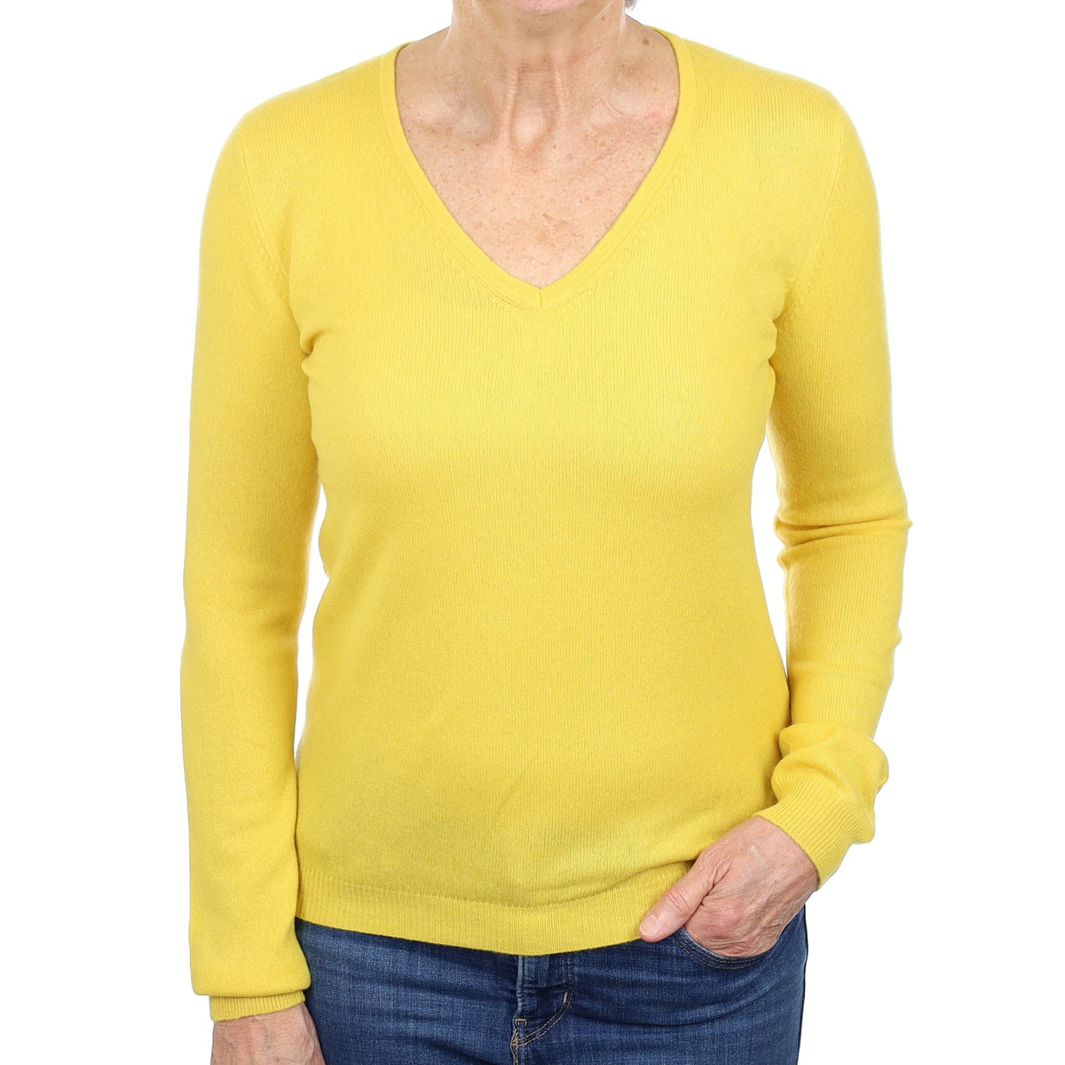 Sunflower Yellow Cashmere V Neck Jumper Medium