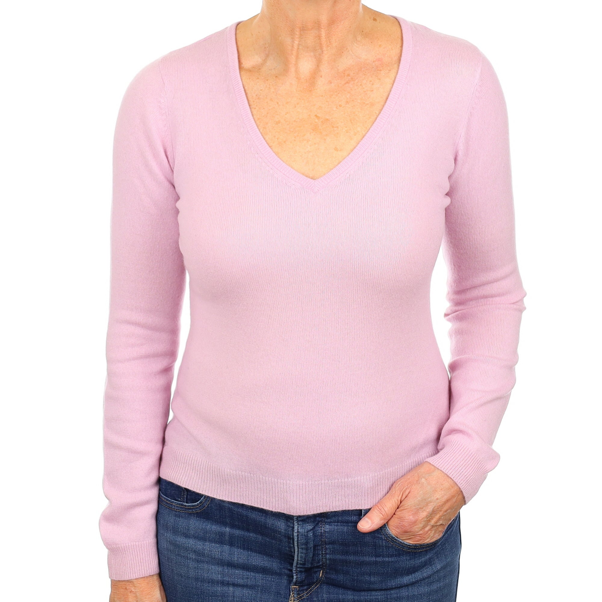 Pale Mauve Cashmere V Neck Jumper Medium