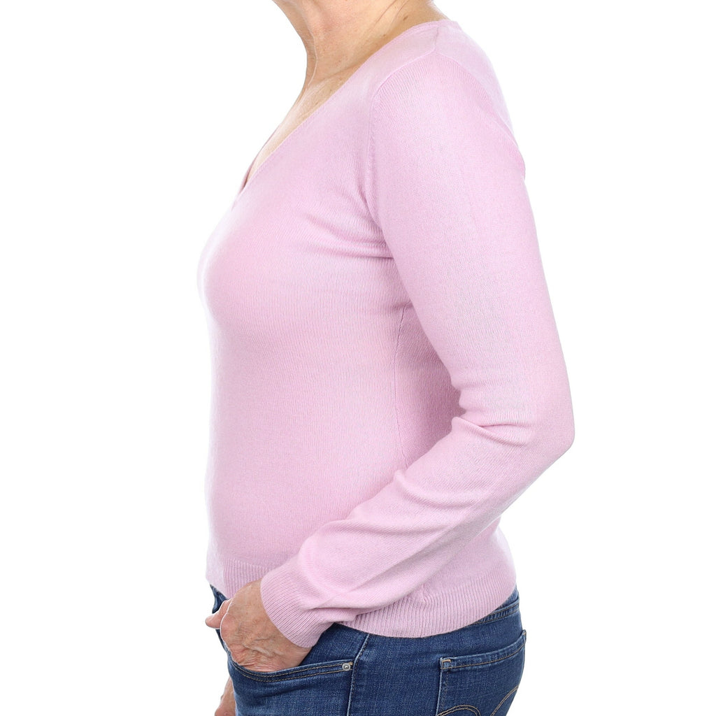 Pale Mauve Cashmere V Neck Jumper Medium