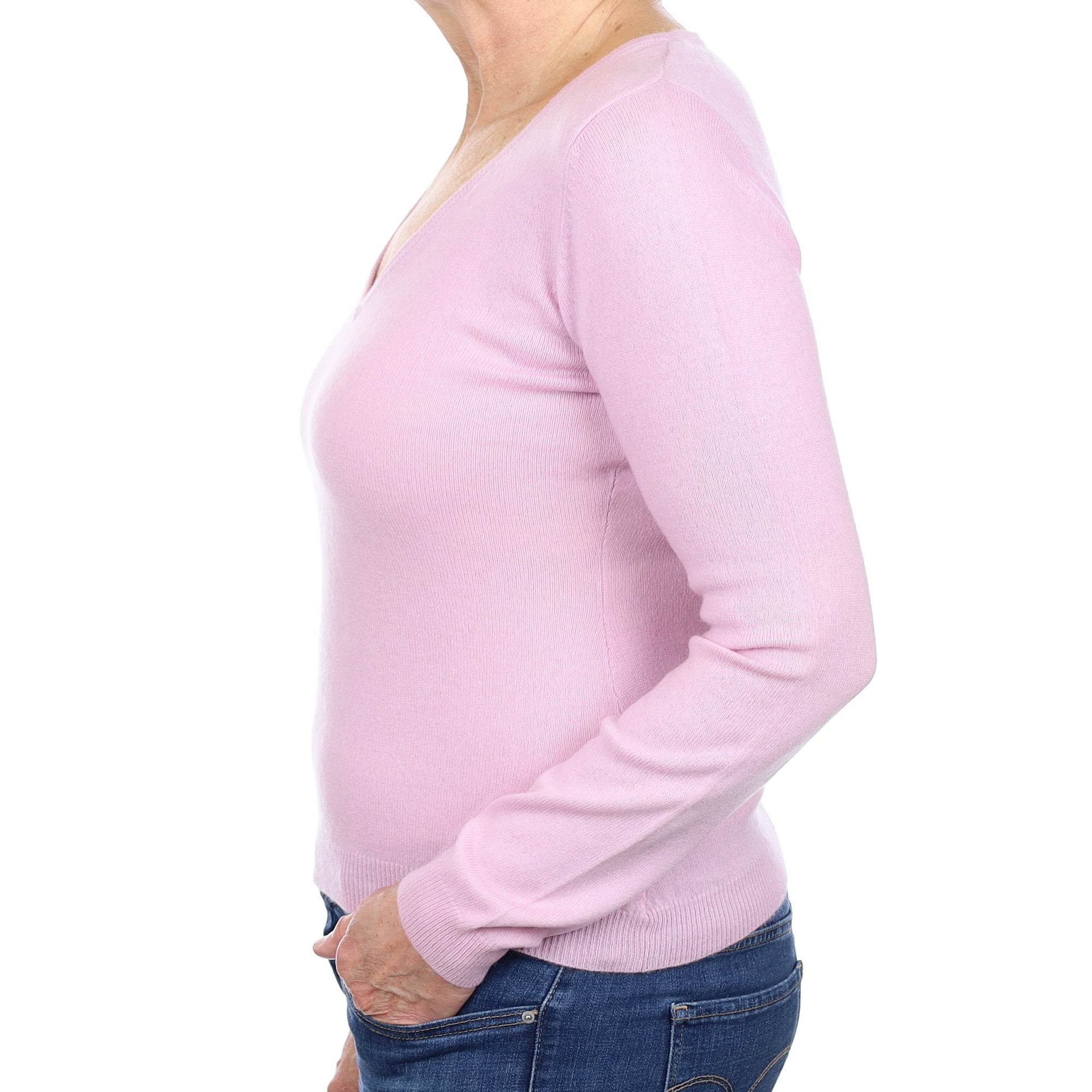 Pale Mauve Cashmere V Neck Jumper Medium
