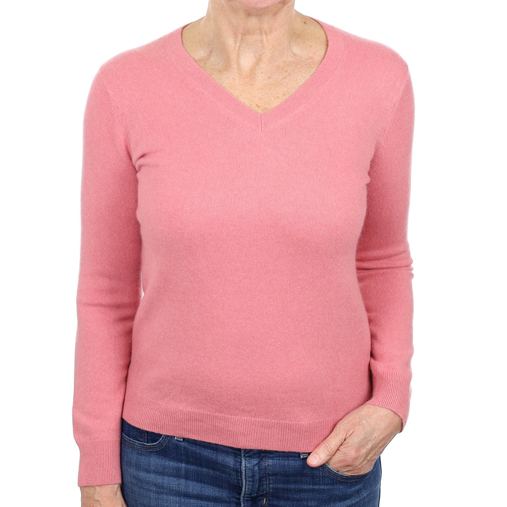 Peach Pink Cashmere V Neck Jumper Medium