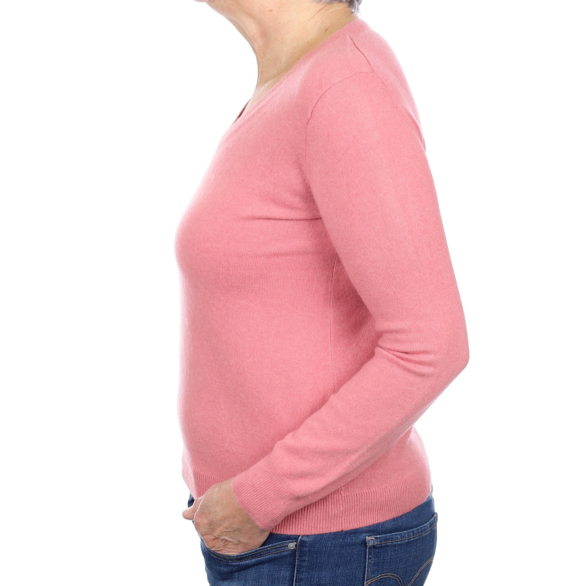 Peach Pink Cashmere V Neck Jumper Medium