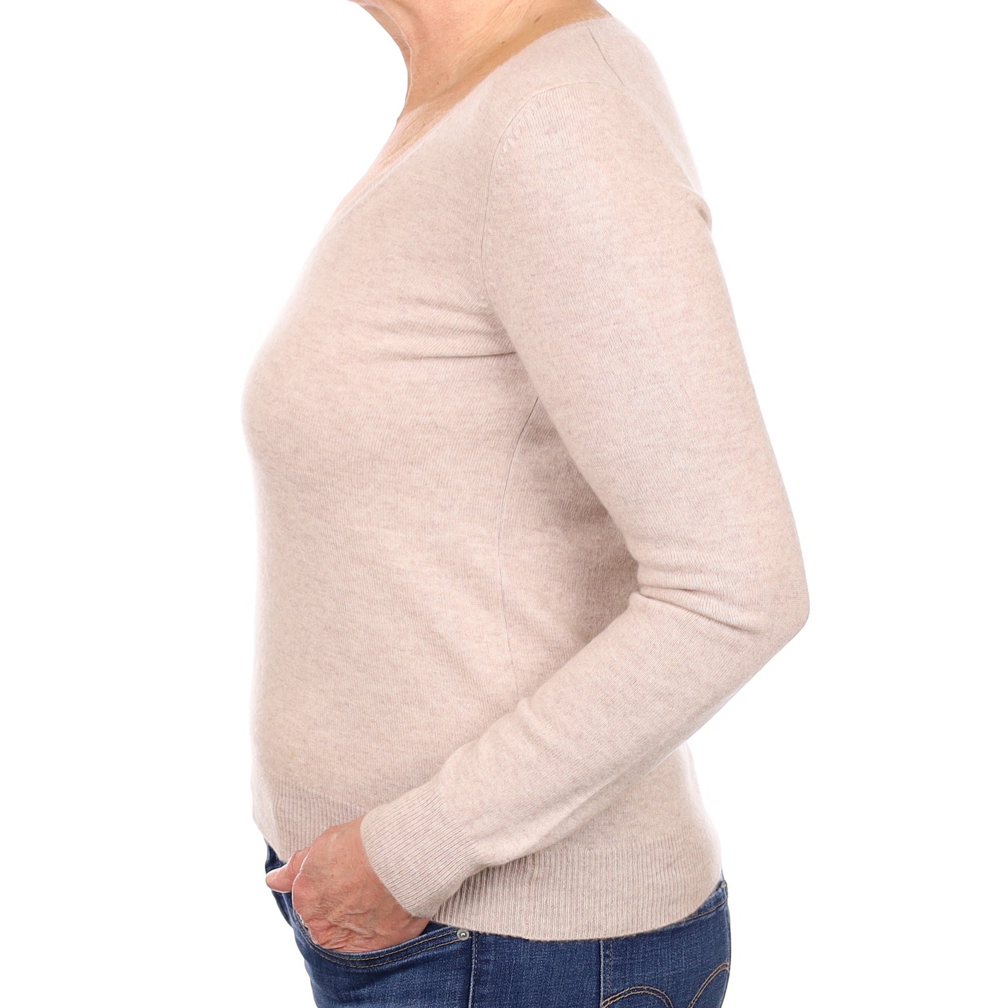 Repeat Oatmeal Cashmere V Neck Jumper Medium