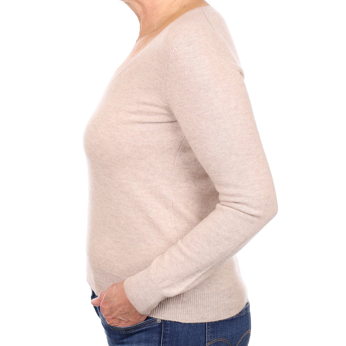 Repeat Oatmeal Cashmere V Neck Jumper Medium