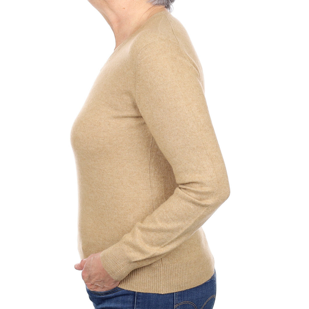 Caramel Brown Cashmere V Neck Jumper Medium