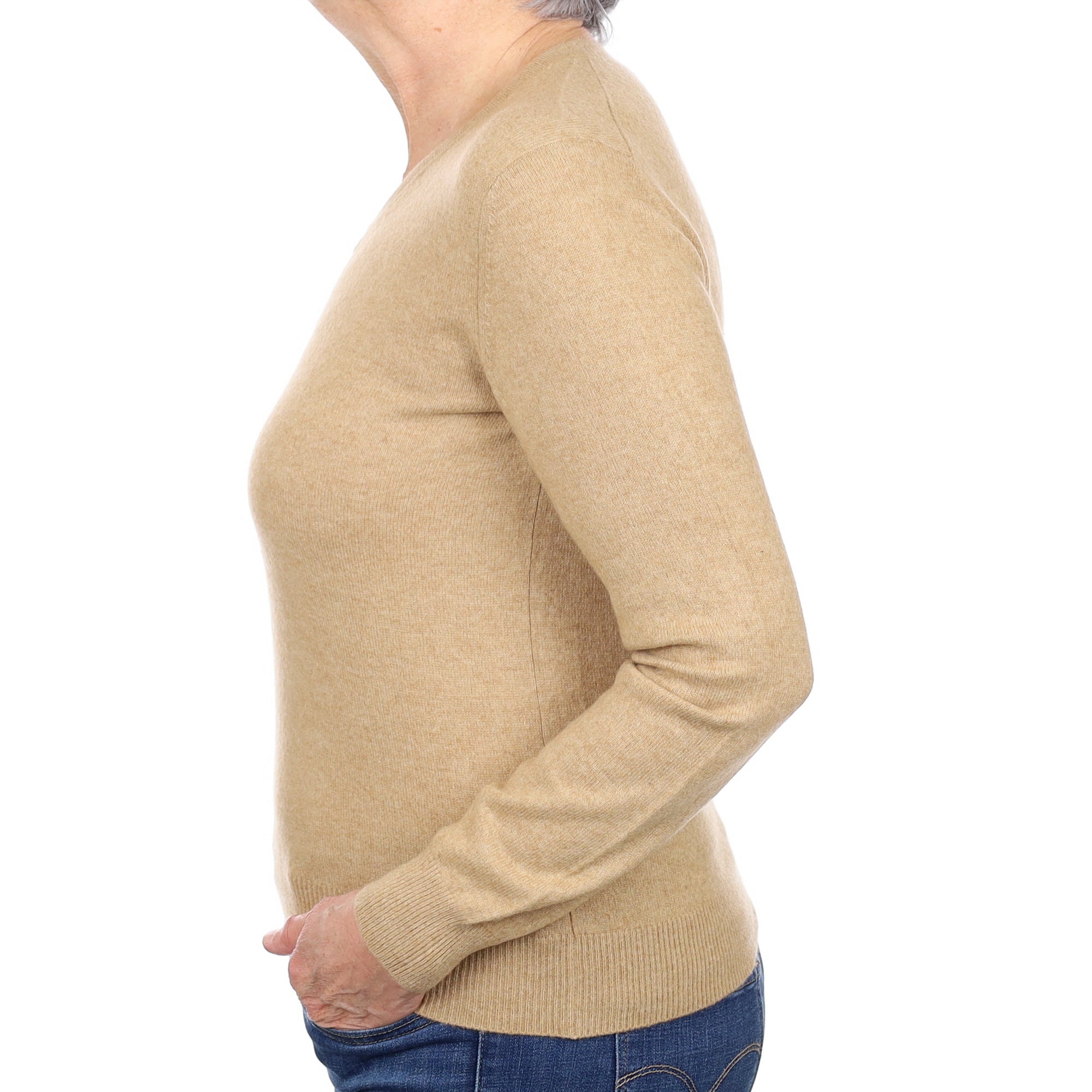 Caramel Brown Cashmere V Neck Jumper Medium