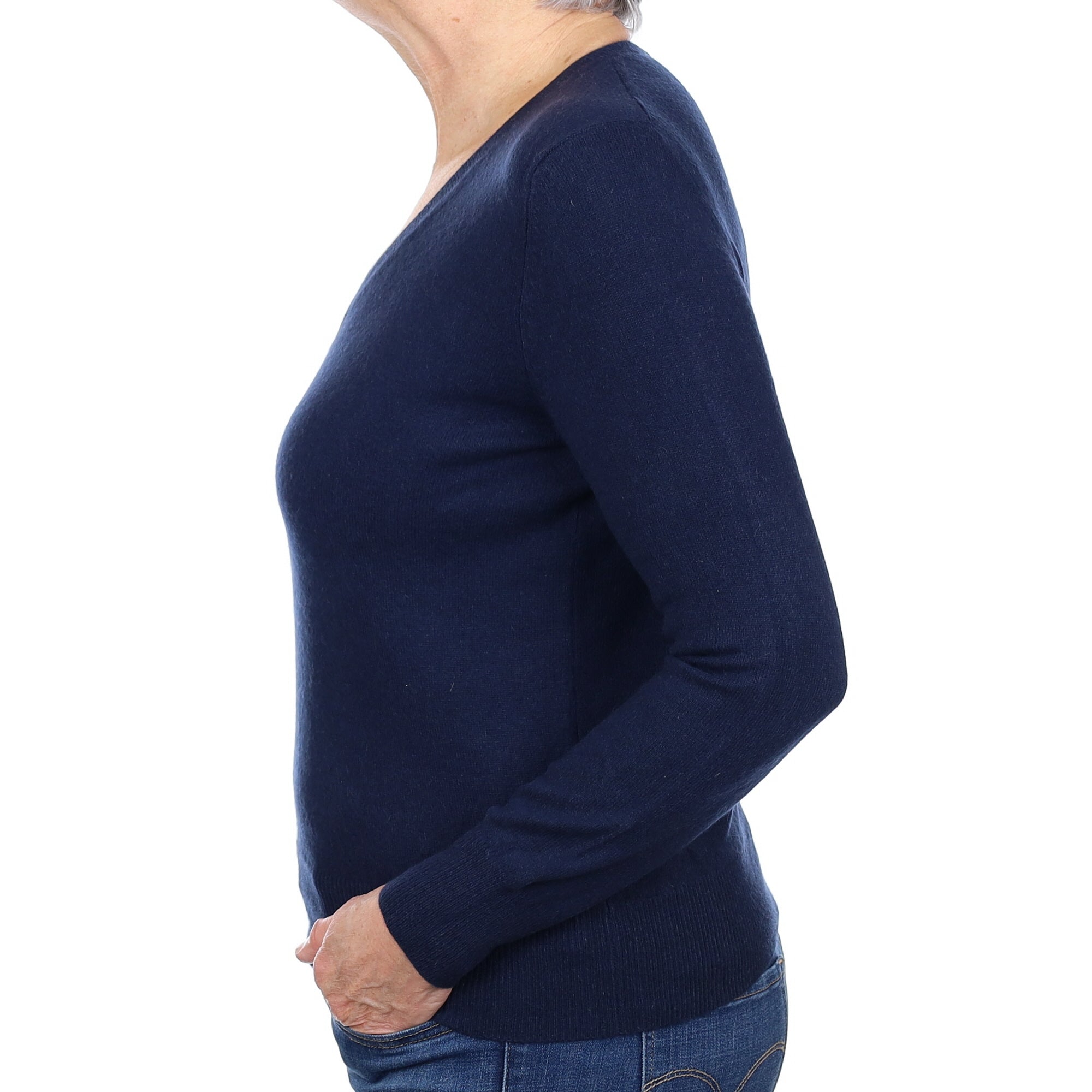 Midnight Blue Cashmere V Neck Jumper Medium