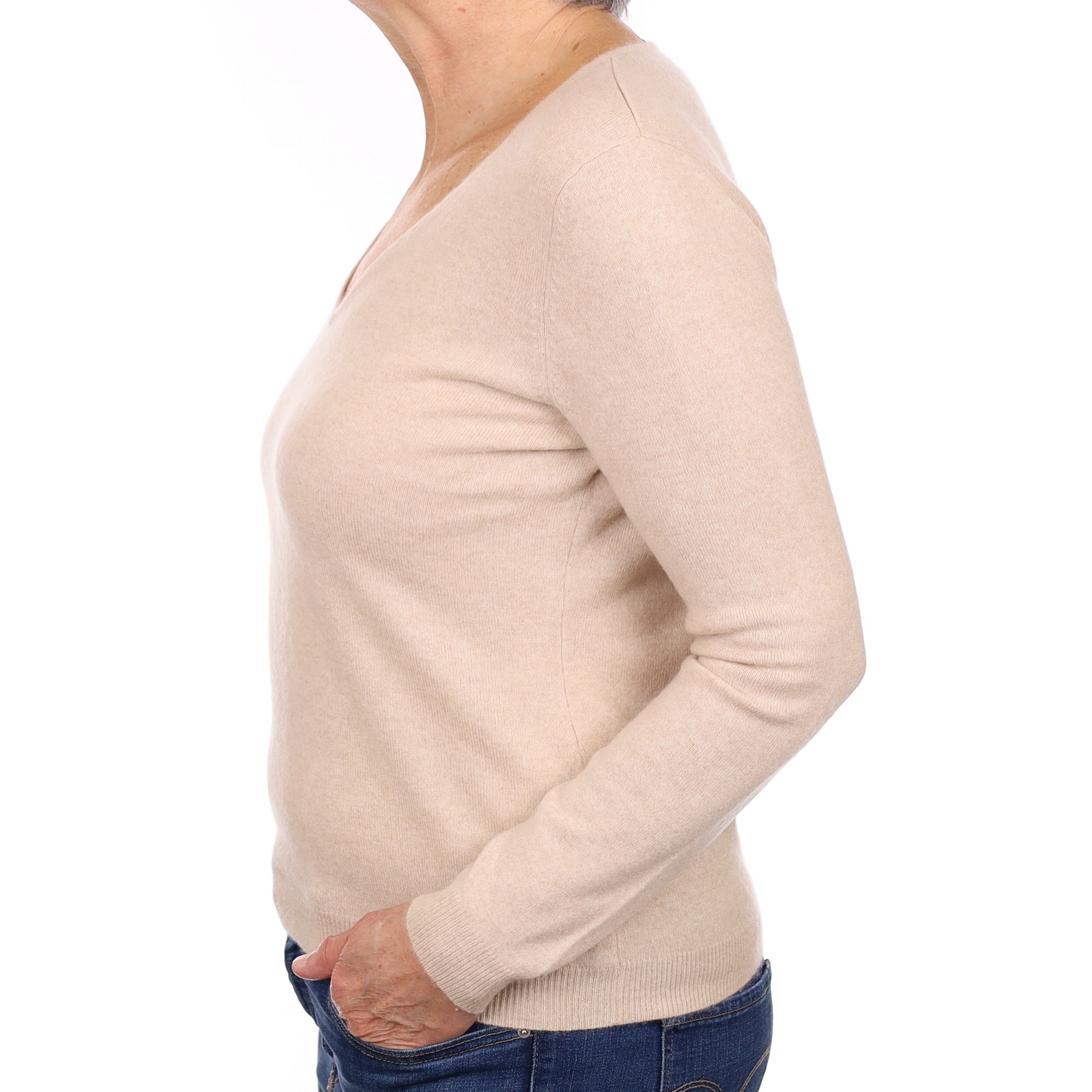 Soft Beige Cashmere V Neck Jumper Medium