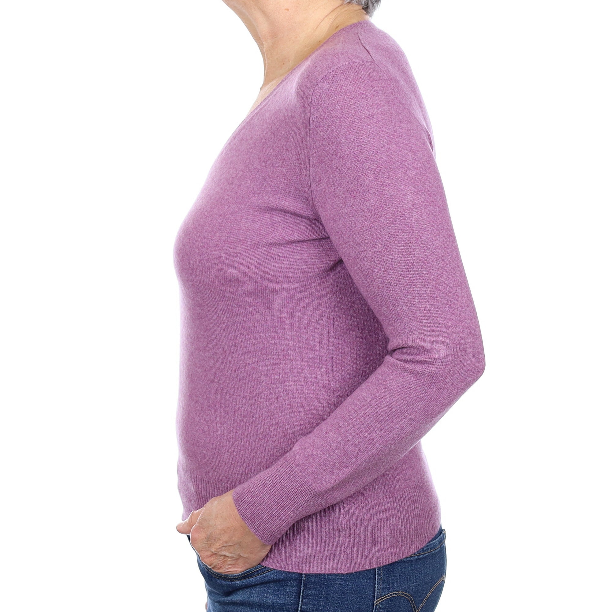 Heather Purple Cashmere V Neck Jumper Medium