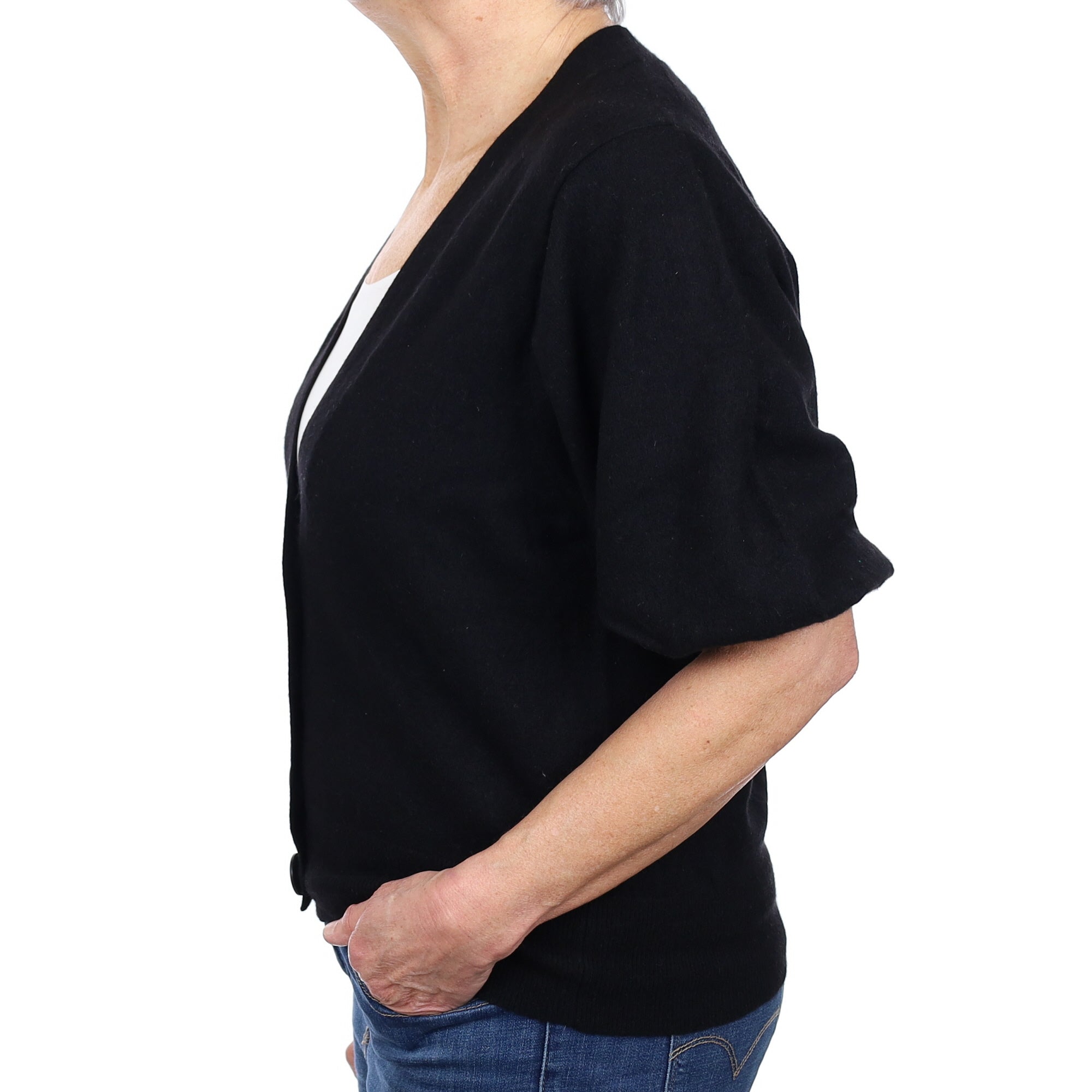 Black Cashmere Wide Sleeve V Neck Cardigan Medium