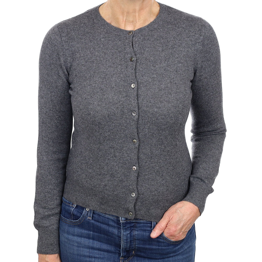Slate Grey Cashmere Crew Neck Cardigan Medium
