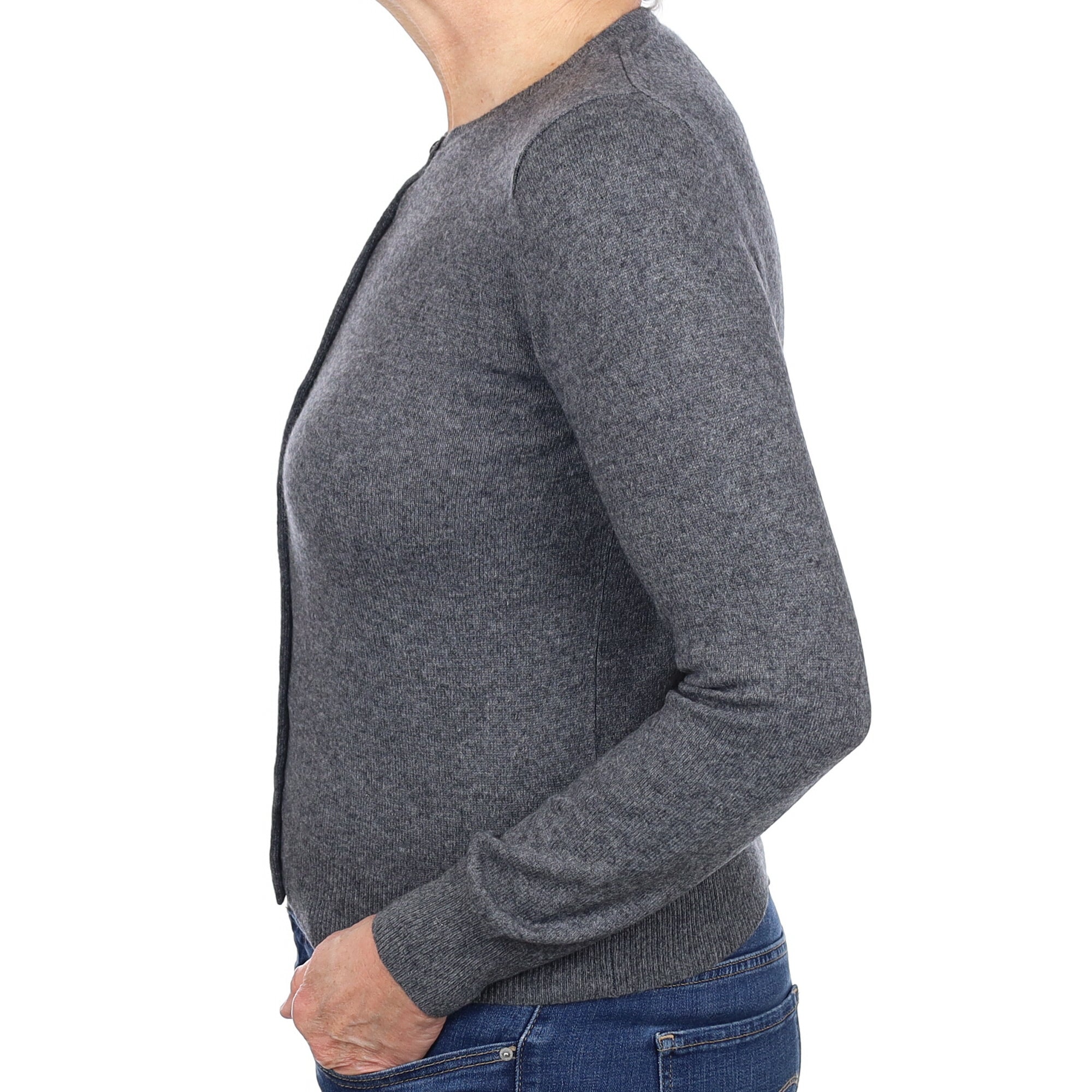 Slate Grey Cashmere Crew Neck Cardigan Medium