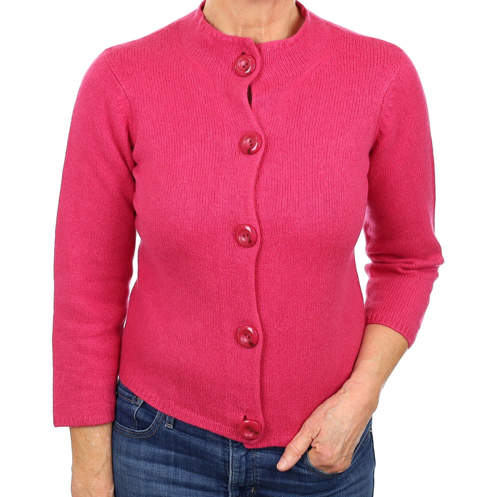 Fuchsia Pink Chunky Cashmere Turtle Neck Cardigan Medium