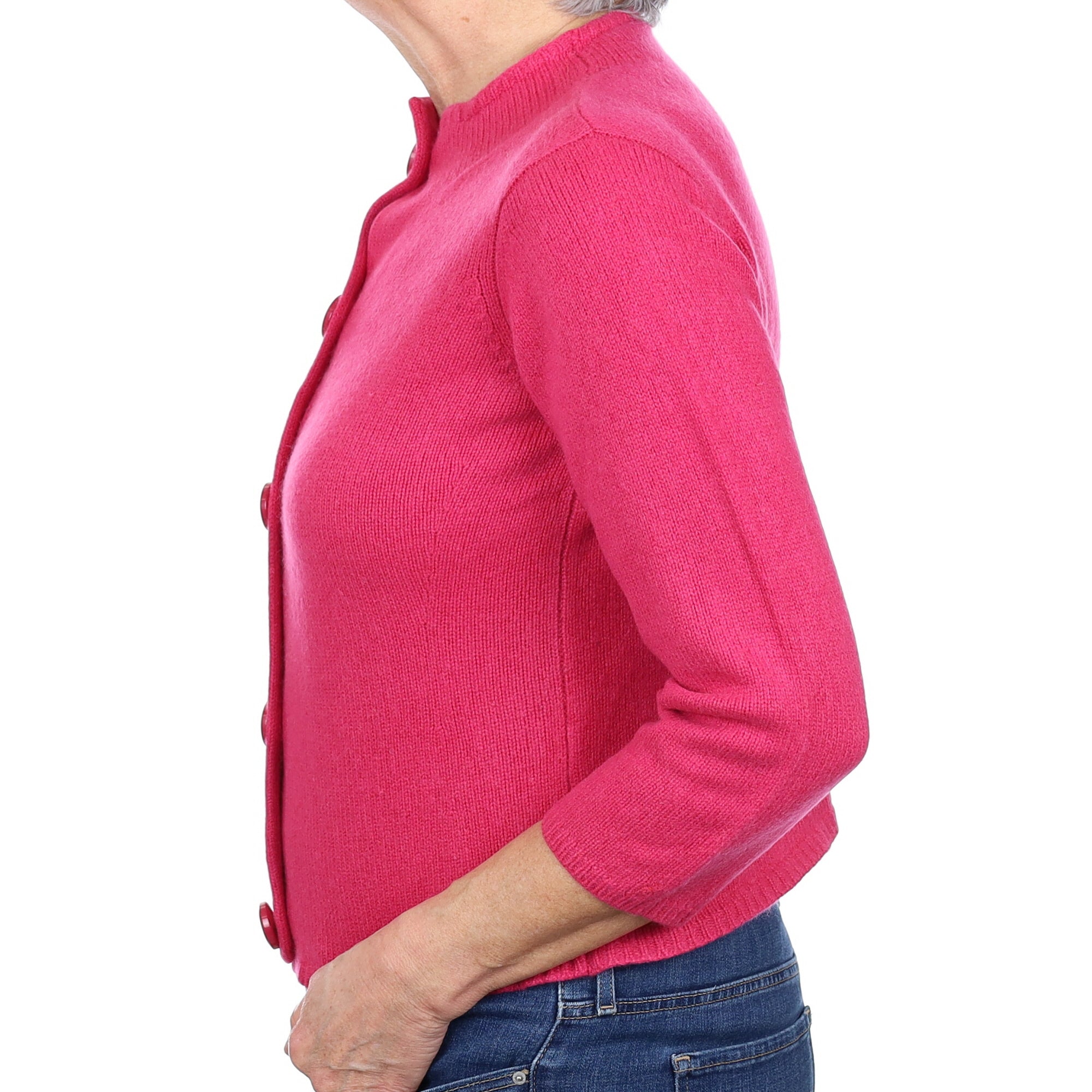 Fuchsia Pink Chunky Cashmere Turtle Neck Cardigan Medium