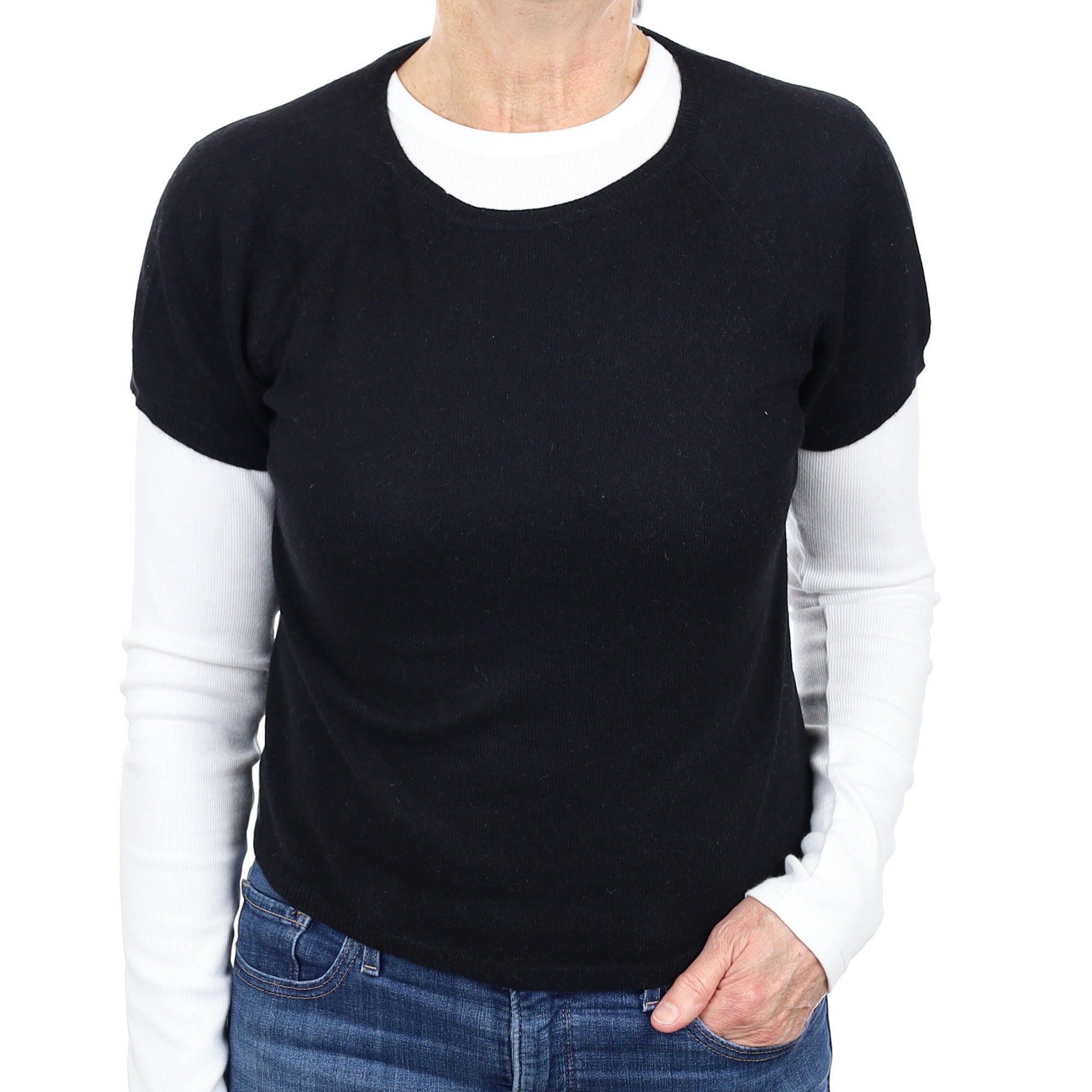 Black Cashmere Short Sleeve Crew Neck Jumper Medium