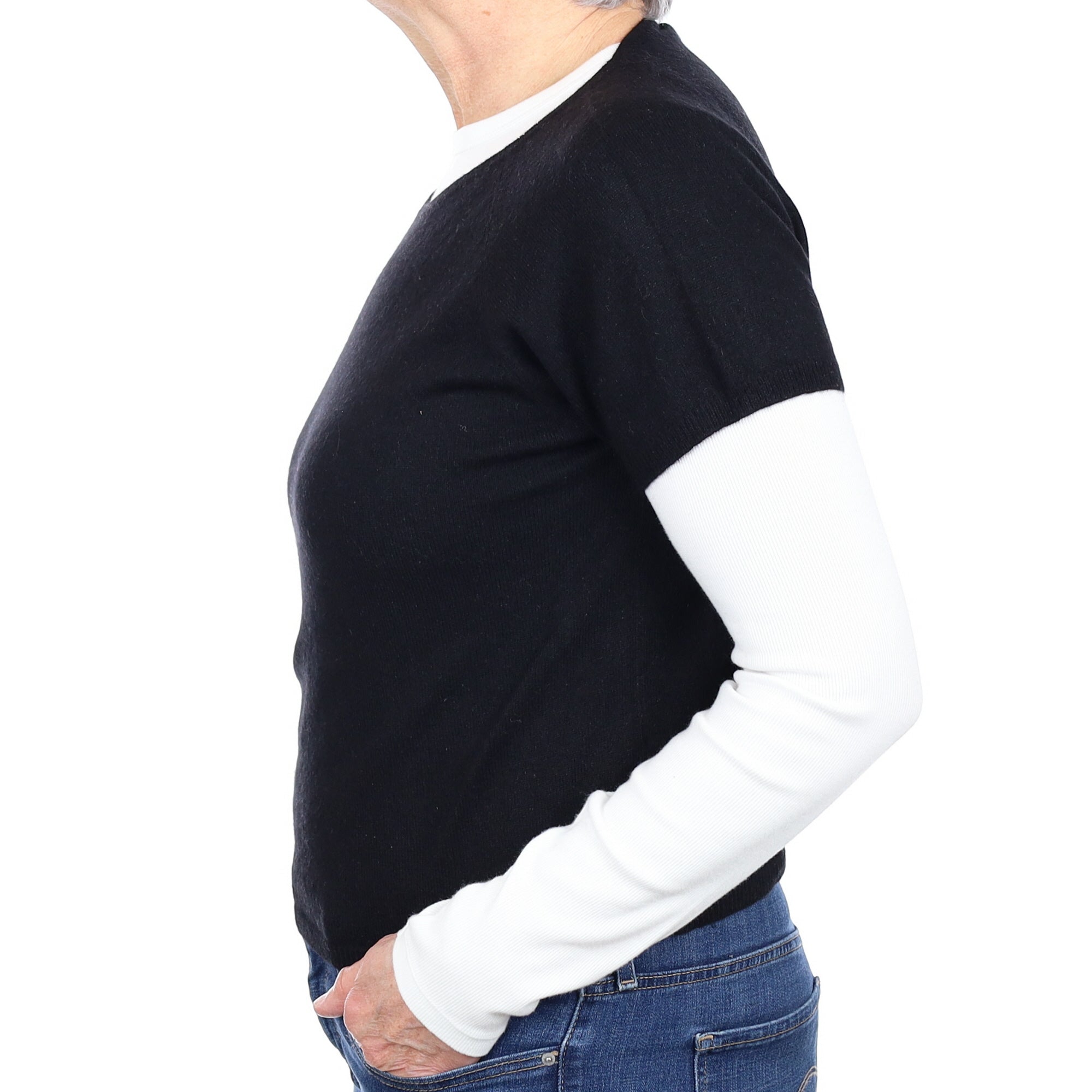 Black Cashmere Short Sleeve Crew Neck Jumper Medium