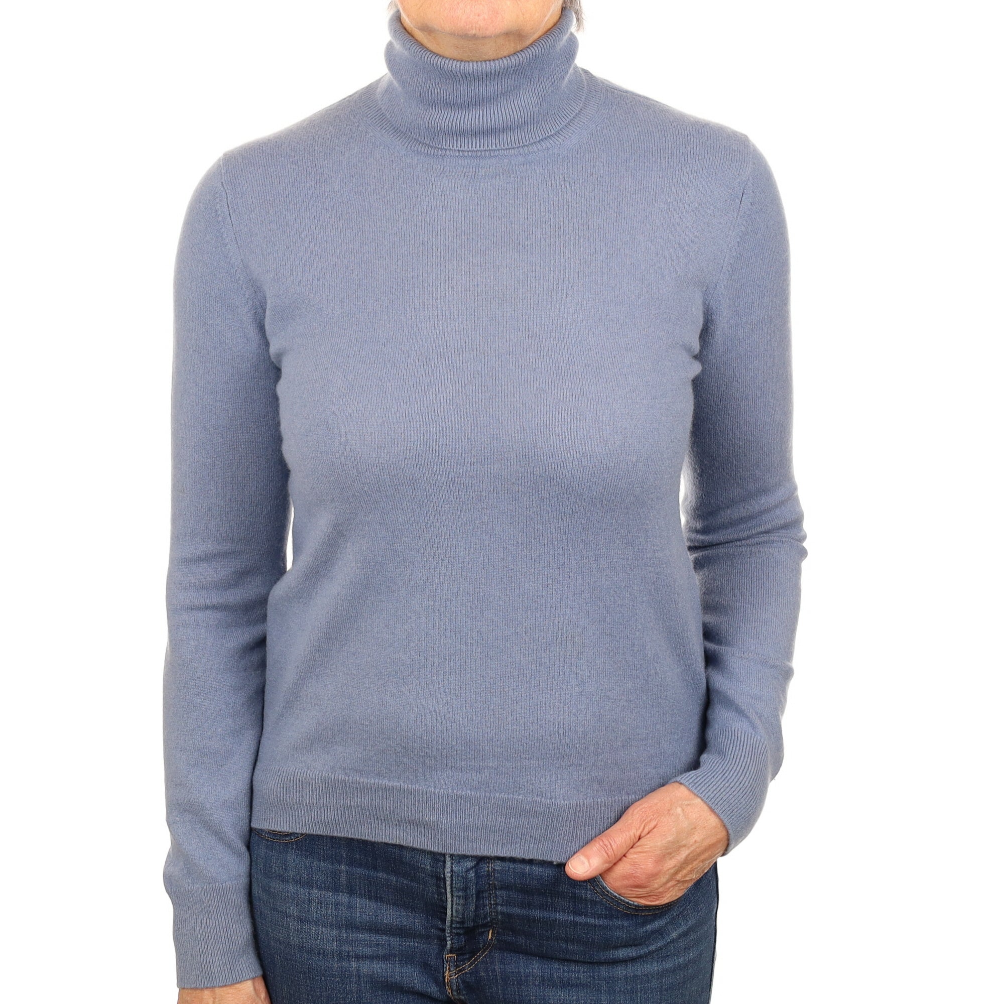 Hazy Blue Cashmere Polo Neck Jumper Medium