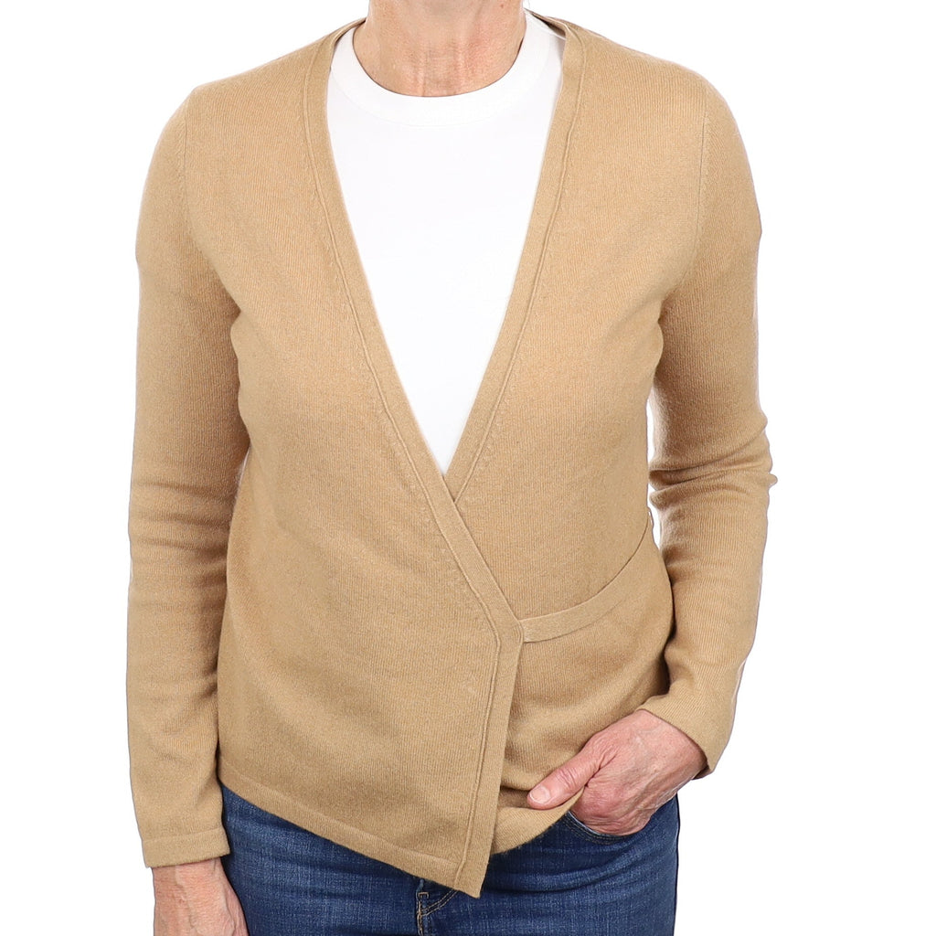 Caramel Brown Cashmere Cross Over V Neck Cardigan Medium