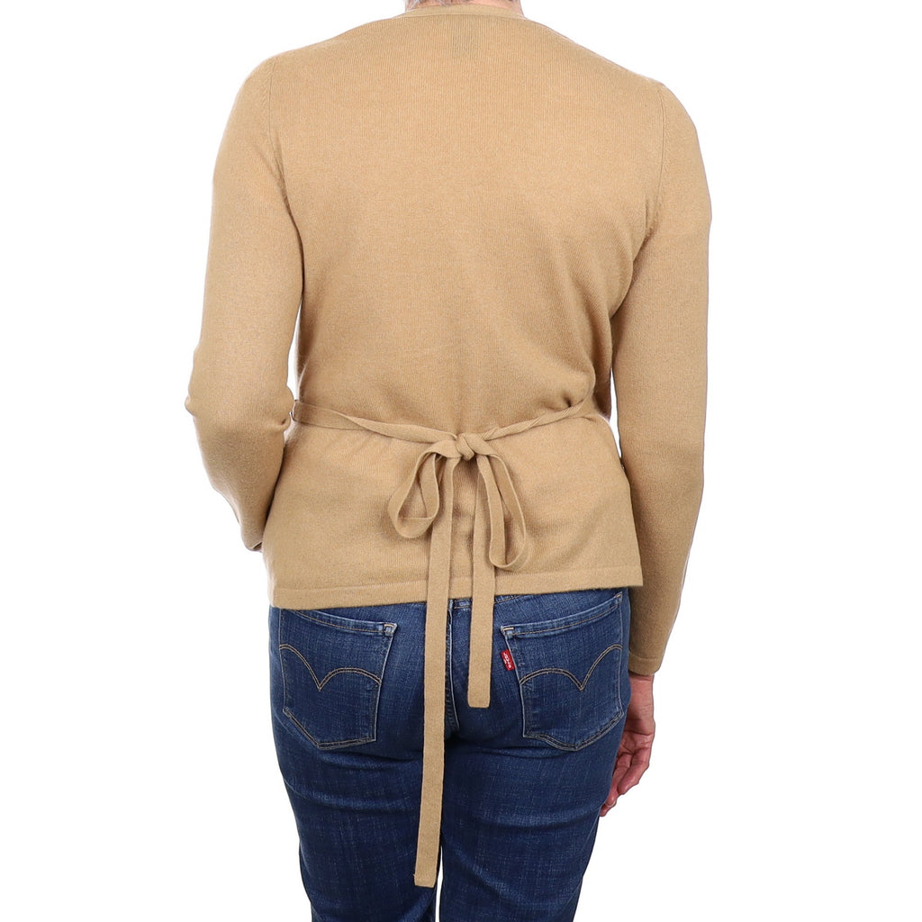 Caramel Brown Cashmere Cross Over V Neck Cardigan Medium