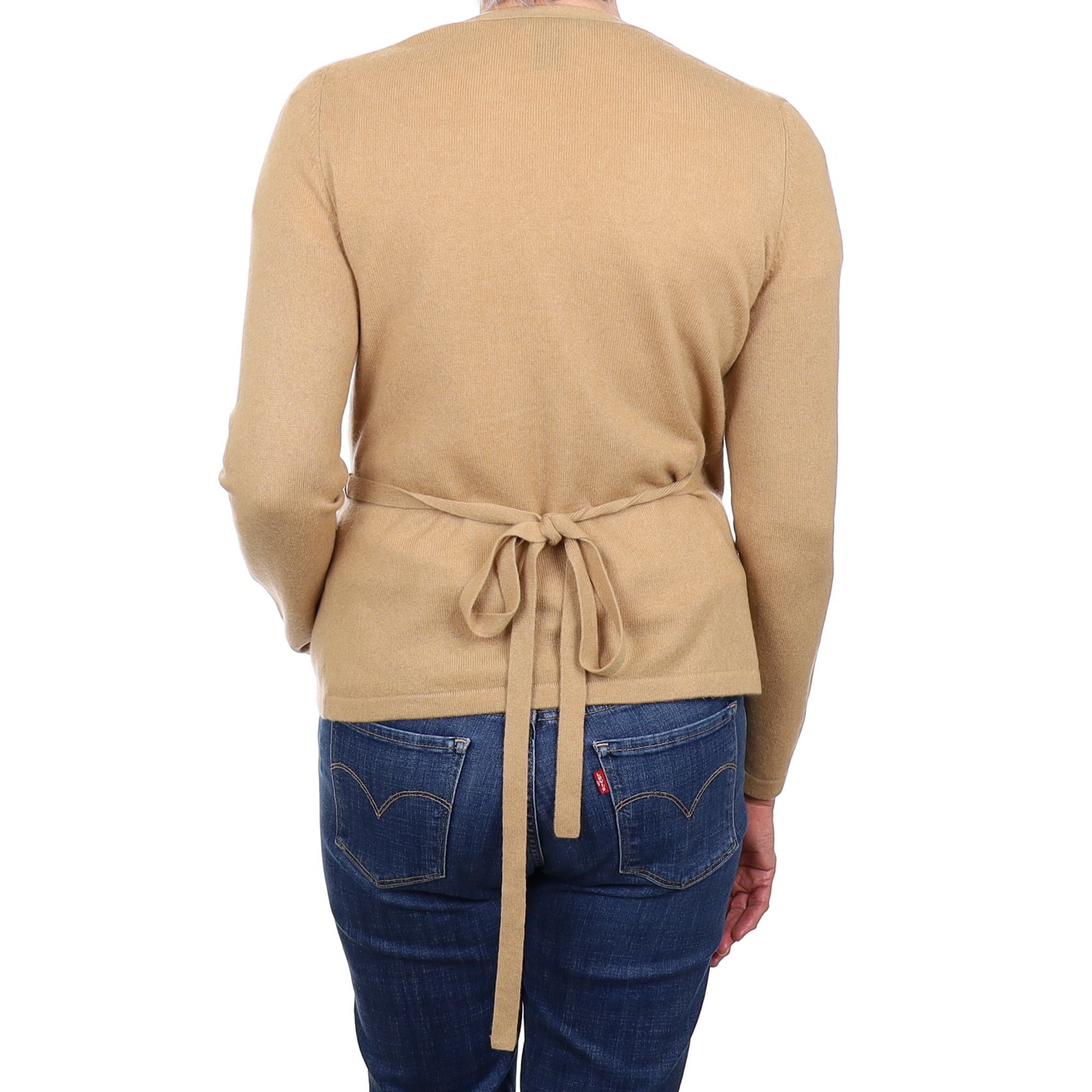 Caramel Brown Cashmere Cross Over V Neck Cardigan Medium