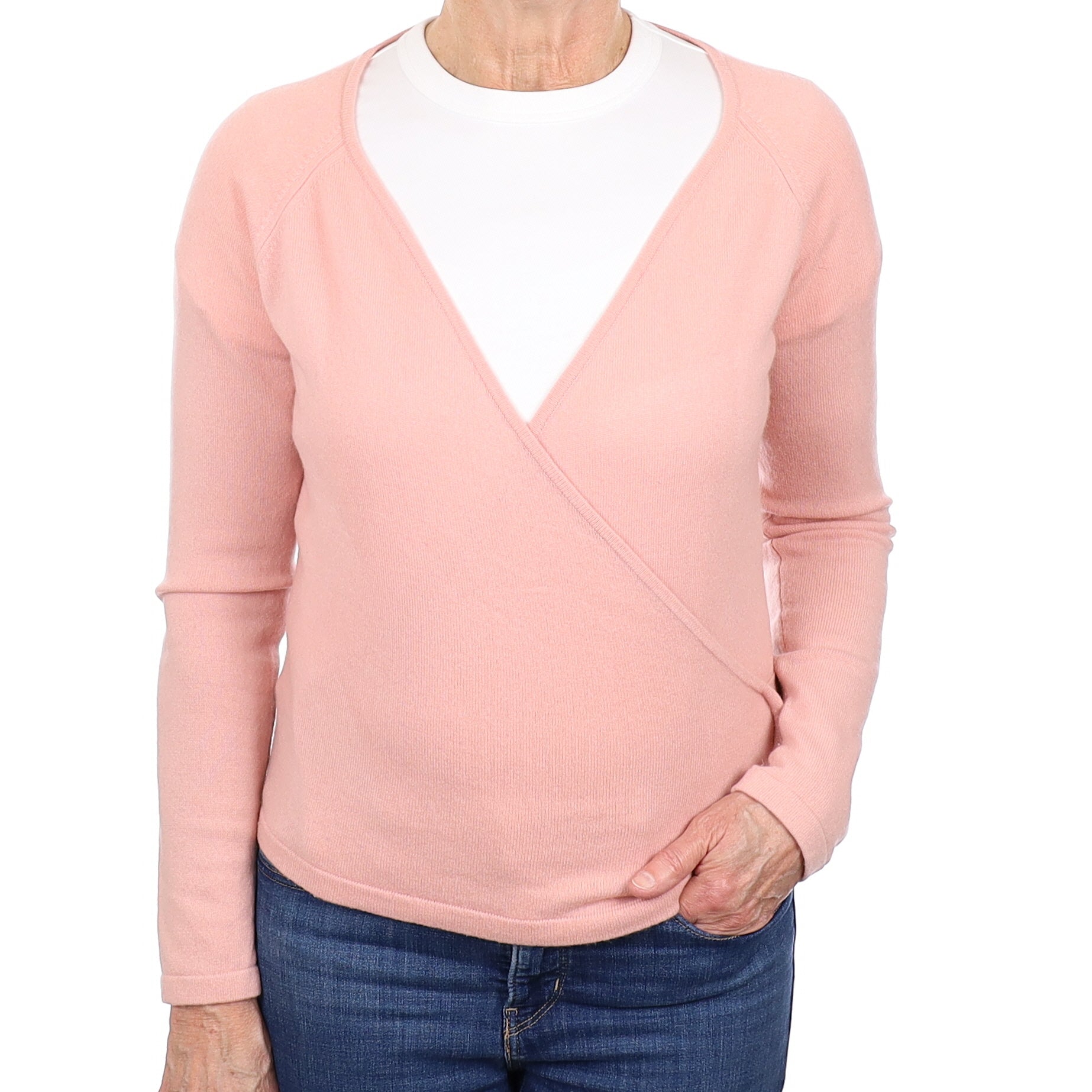 Blush Pink Cashmere Cross Over V Neck Cardigan Medium