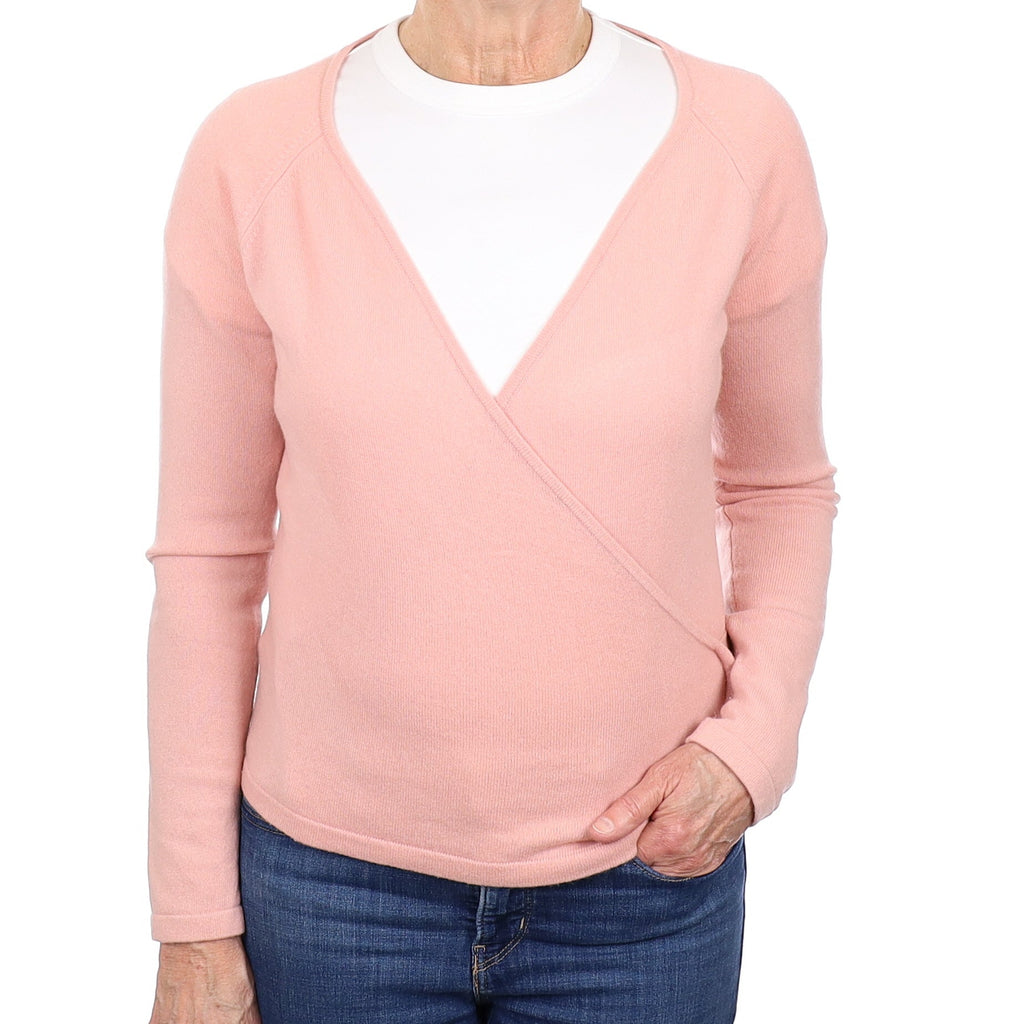 Blush Pink Cashmere Cross Over V Neck Cardigan Medium