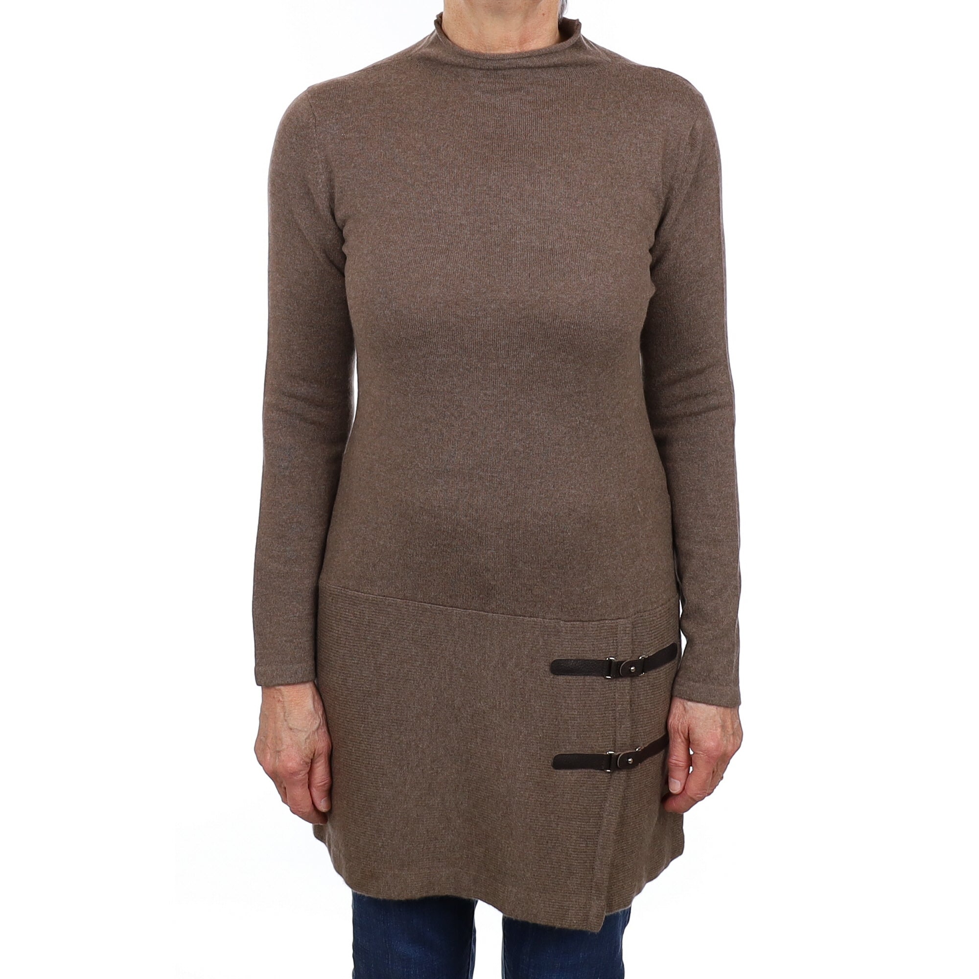 Mocha Brown Cashmere Turtleneck Tunic Jumper Medium