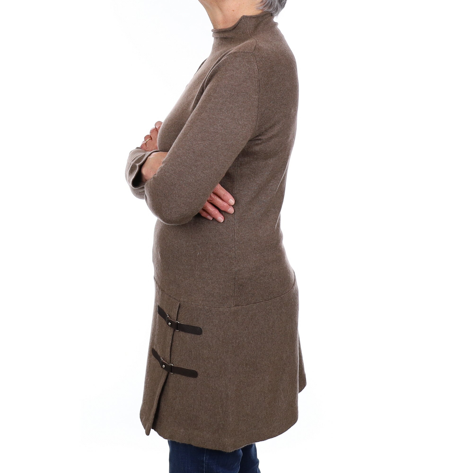 Mocha Brown Cashmere Turtleneck Tunic Jumper Medium