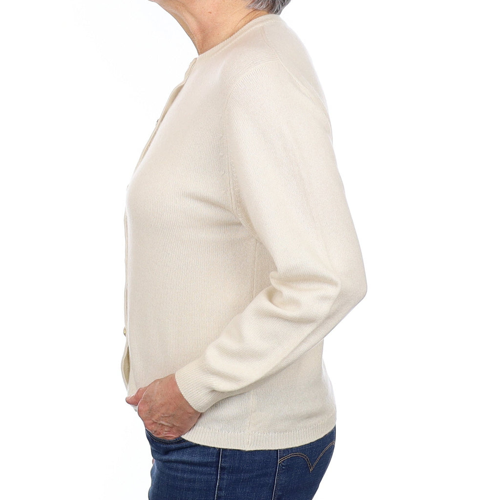 Johnston’s Ivory Cashmere Crew Neck Cardigan Medium
