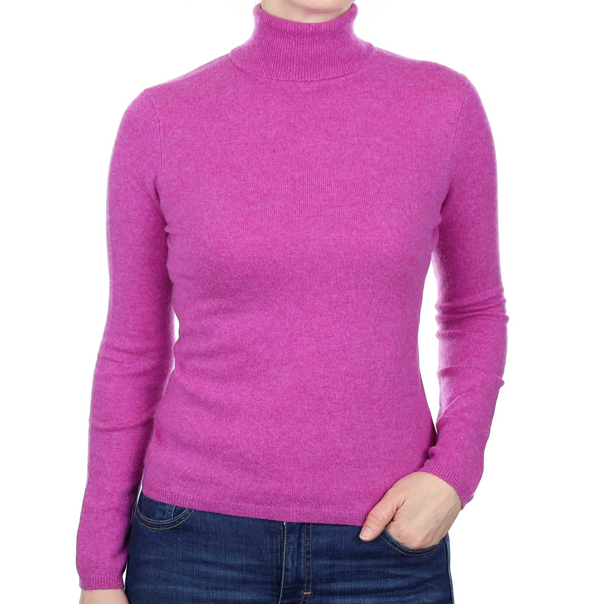 Magenta Purple Cashmere Polo Neck Jumper Small