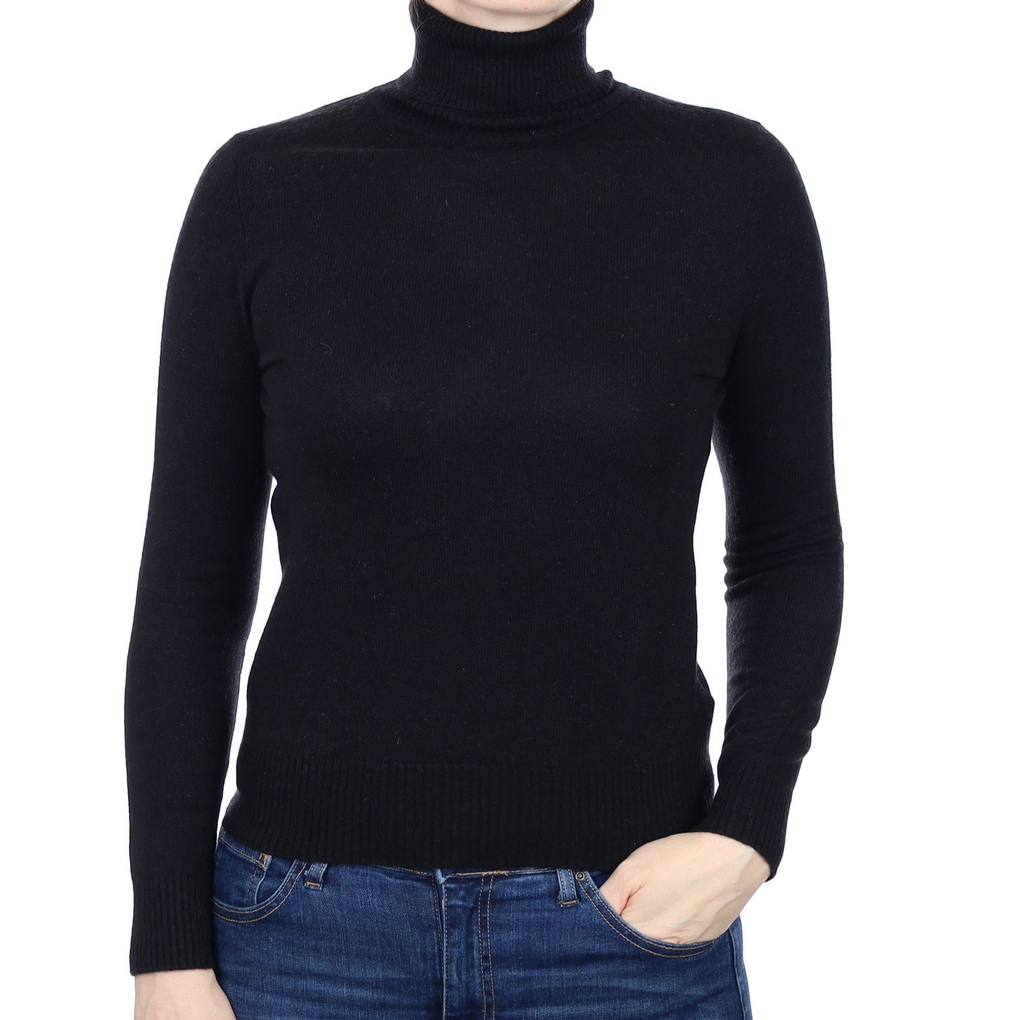 Black Cashmere Polo Neck Jumper Small