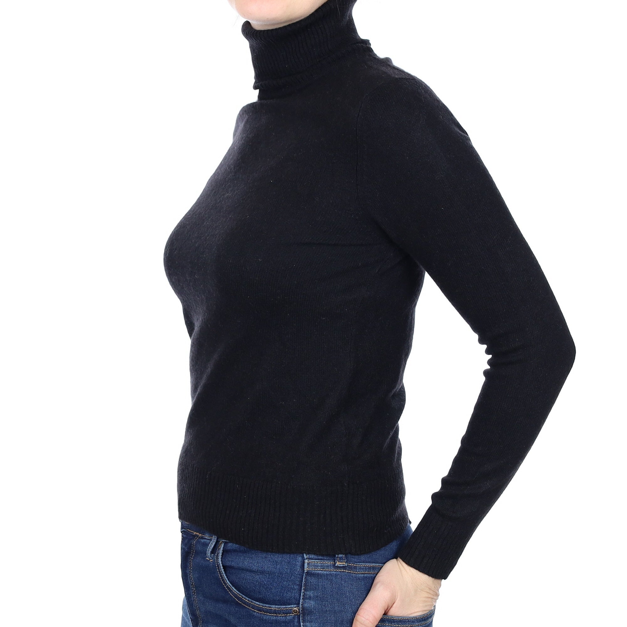 Black Cashmere Polo Neck Jumper Small