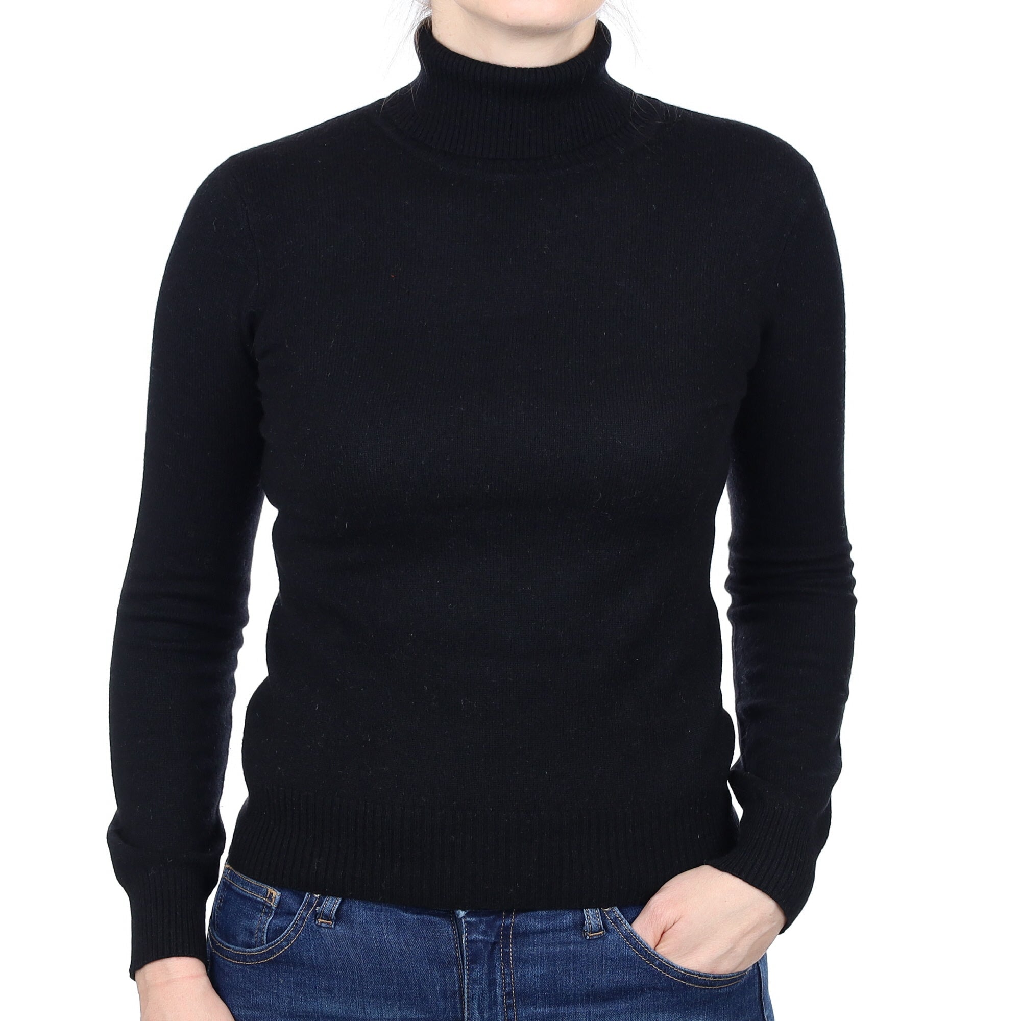 Black Cashmere Polo Neck Jumper Small