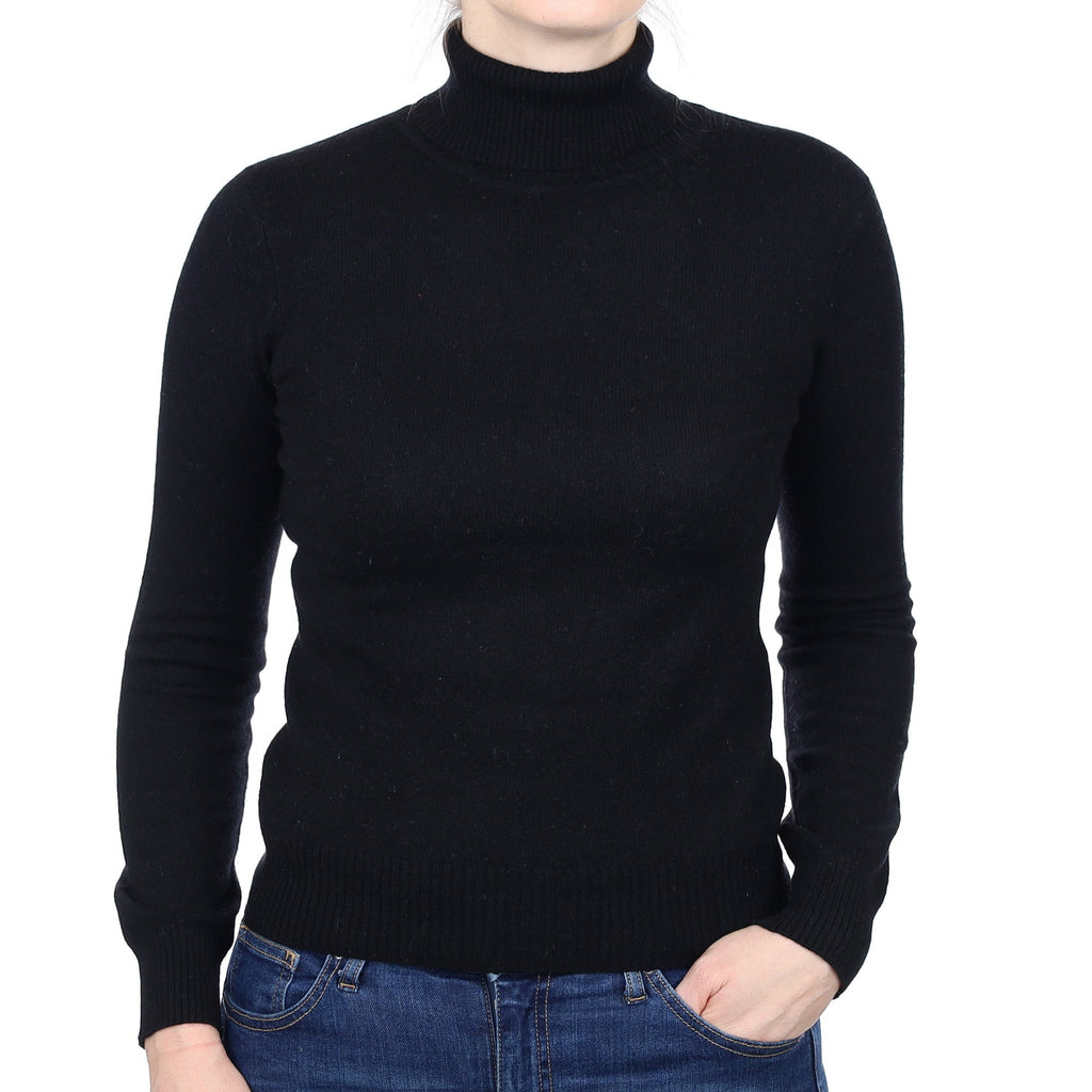 Black Cashmere Polo Neck Jumper Small